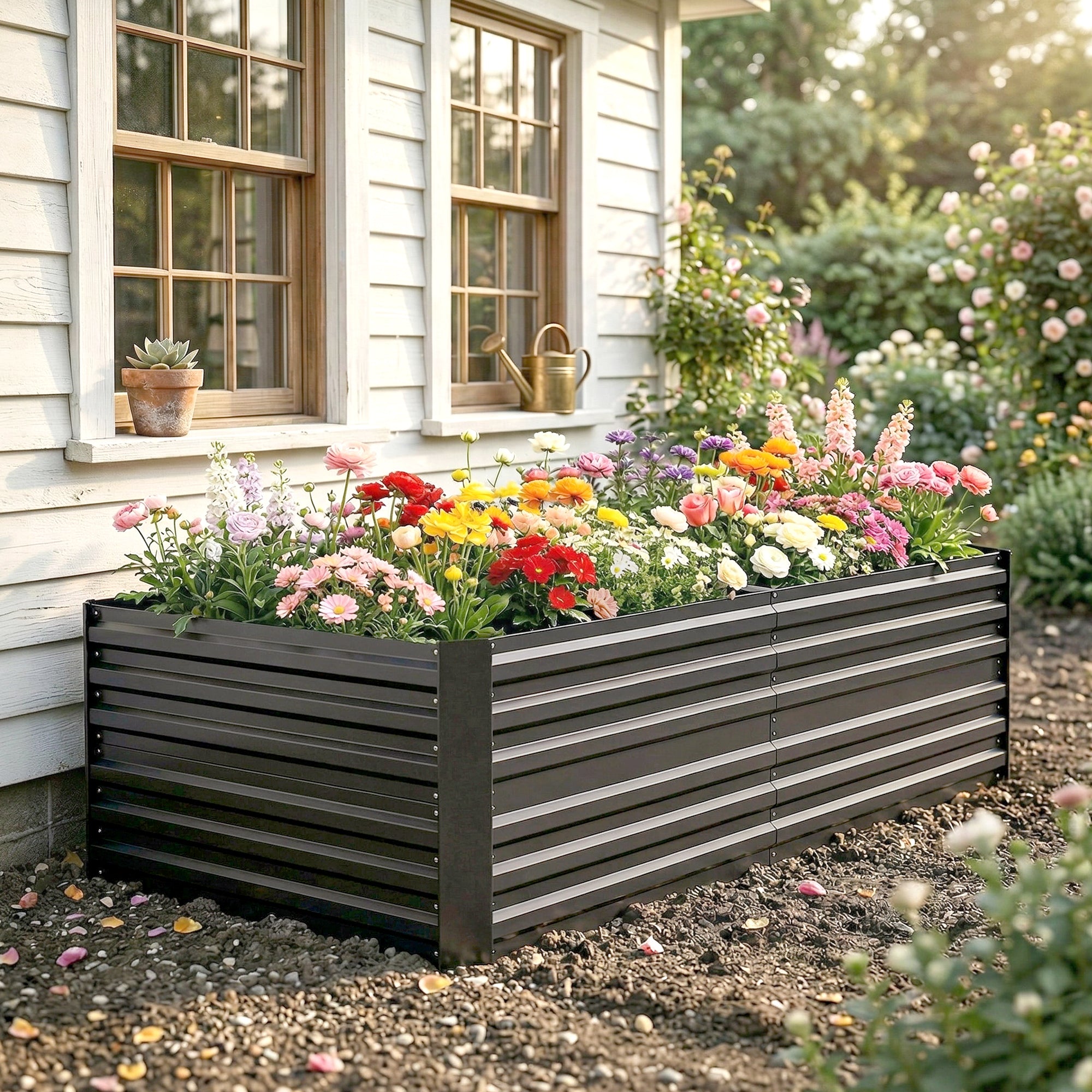 Outsunny Raised Beds for Garden, Galvanised Steel Outdoor Planters with Multi-reinforced Rods, 180 x 90 x 59 cm, Dark Grey