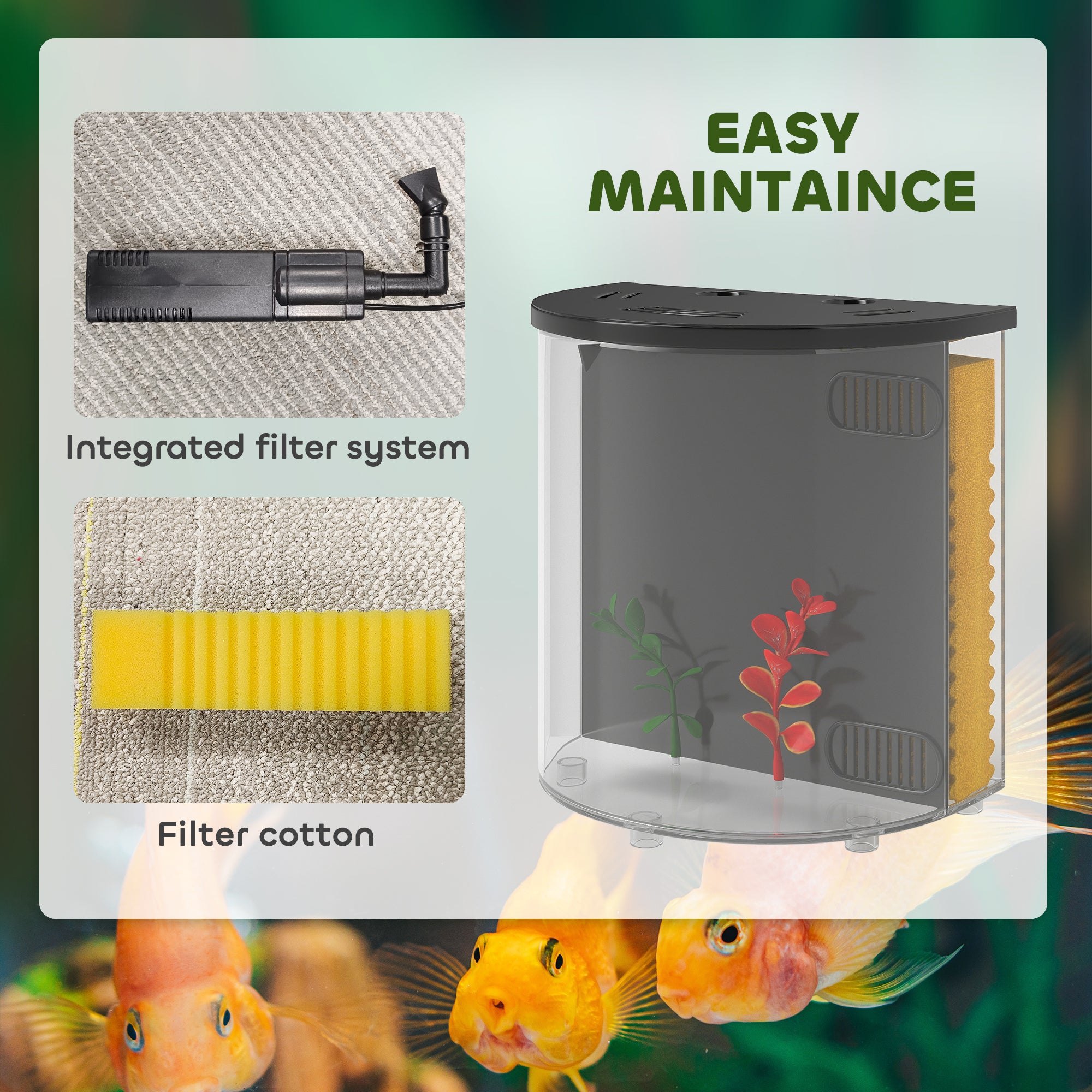 PawHut 3L Small Fish Tank with Filter System, LED Light, Small Fish Tank for Betta, Goldfish, Shrimp, Black - North Peak Garden Furniture