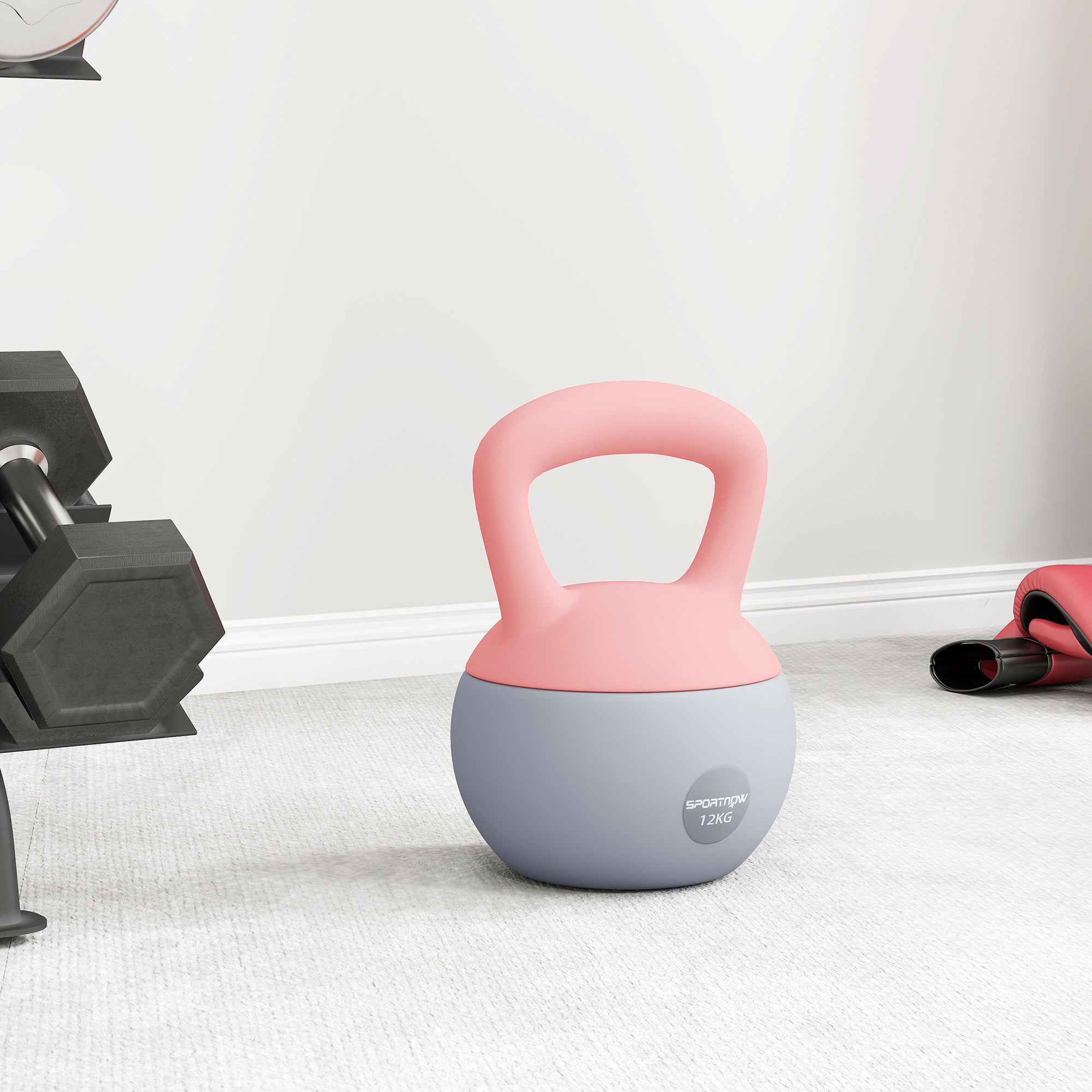 SPORTNOW 12KG Soft Kettlebell, Kettlebell with Non-Slip Handle for Home Gym, Weight Lifting, Strength Training, Pink/Grey