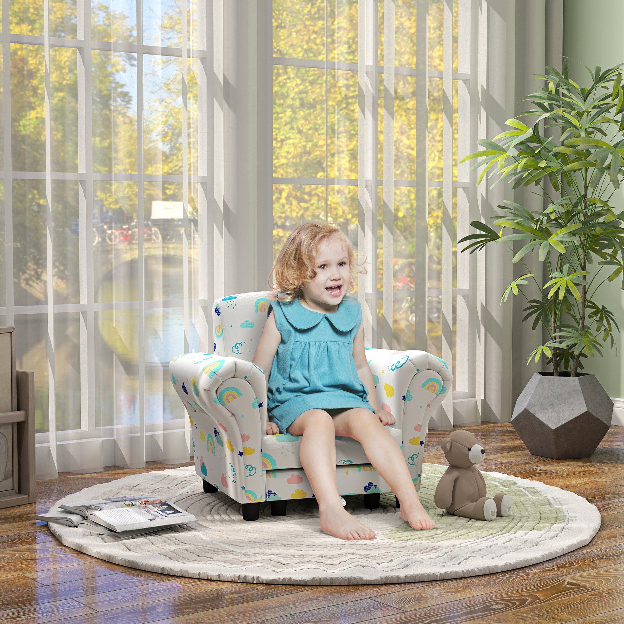 AIYAPLAY 2 Piece Kids Sofa Set with Cloud Design, Wooden Frame, for 1.5-3 Years Old, White - North Peak Garden Furniture