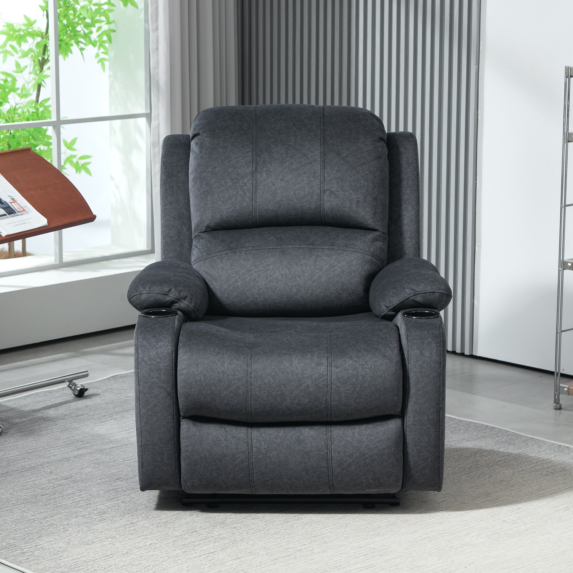 HOMCOM Microfibre Manual Reclining Armchair, with Footrest - Black - North Peak Garden Furniture