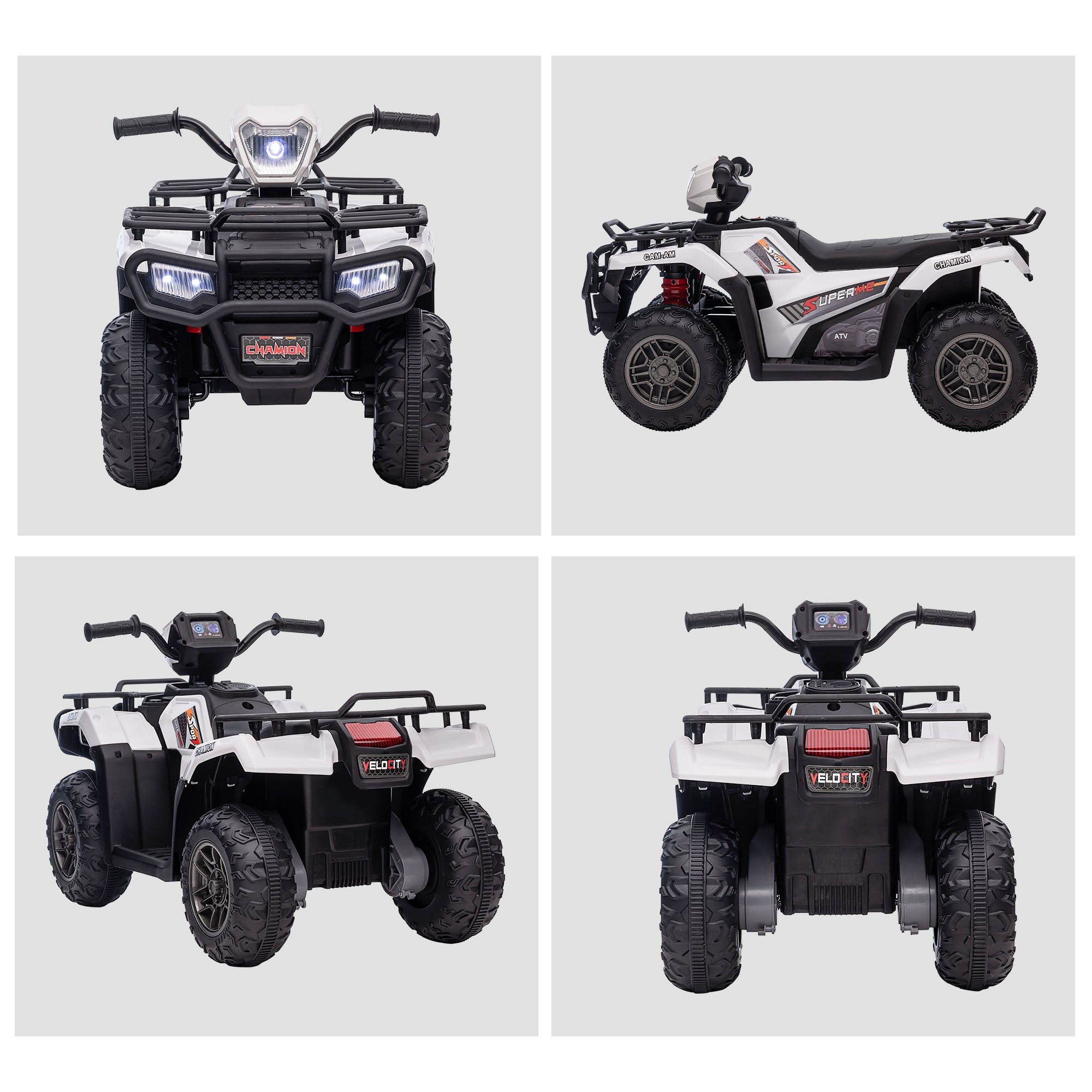 HOMCOM 12V Kids Quad Bike with Forward, Reverse Functions, Ride-On ATV w/ Music, LED, Headlights, for Ages 3-5 Years - White - North Peak Garden Furniture