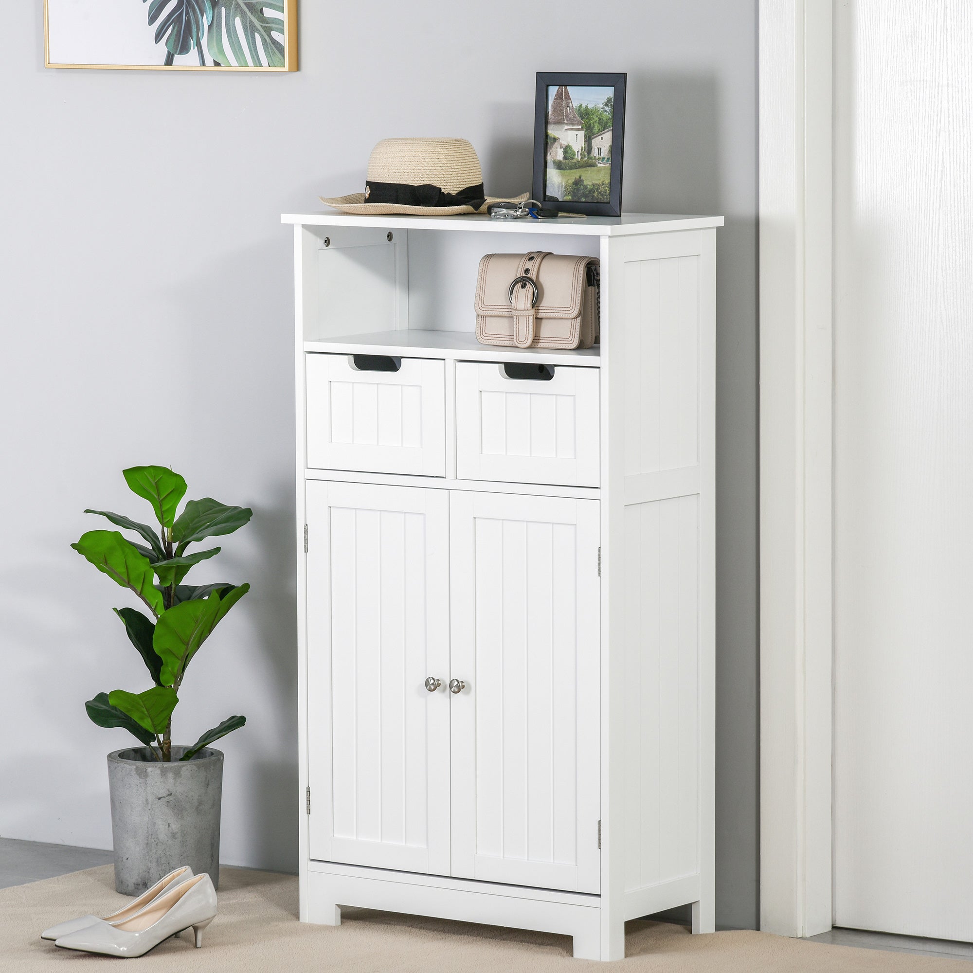 kleankin Bathroom Cabinet, Free Standing Bathroom Storage Cabinet with 2 Drawers and Adjustable Shelf, Small Bathroom Storage Unit, White