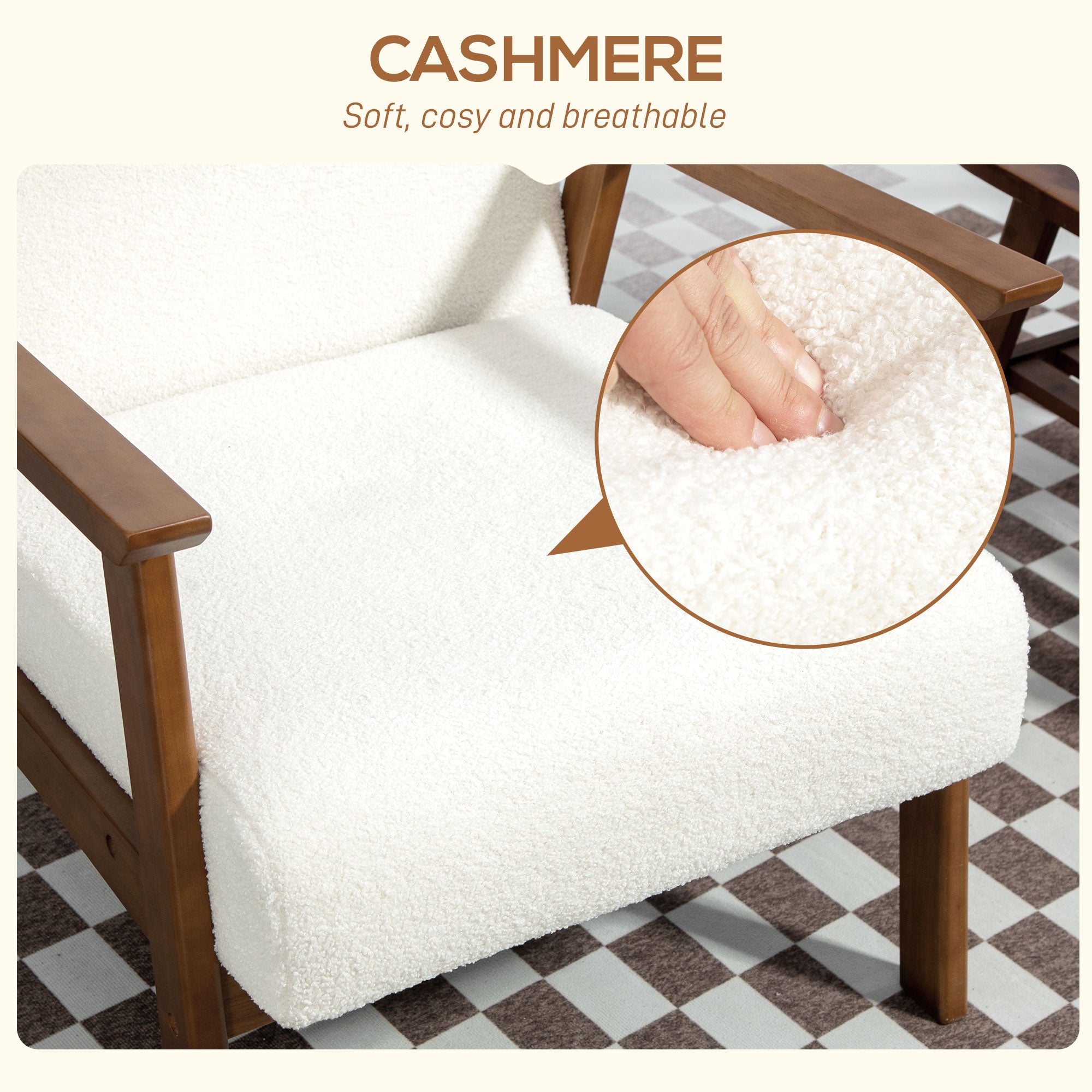 HOMCOM Boucle Seat Mid Century Accent Chair - White - North Peak Garden Furniture