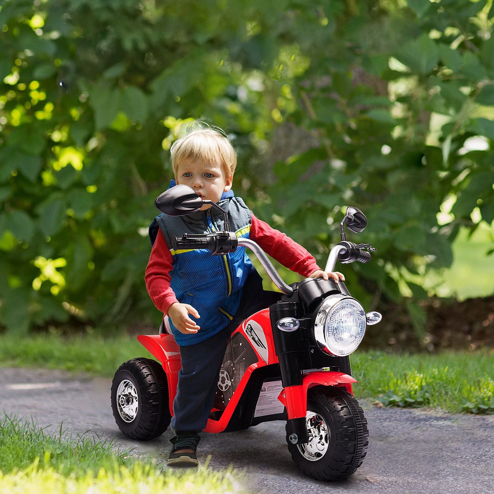 HOMCOM 6V Kids Electric Motorbike 3 Wheels Ride On Toy with Horn Headlights Realistic Sounds for Girl Boy 18 - 36 Months Red - North Peak Garden Furniture