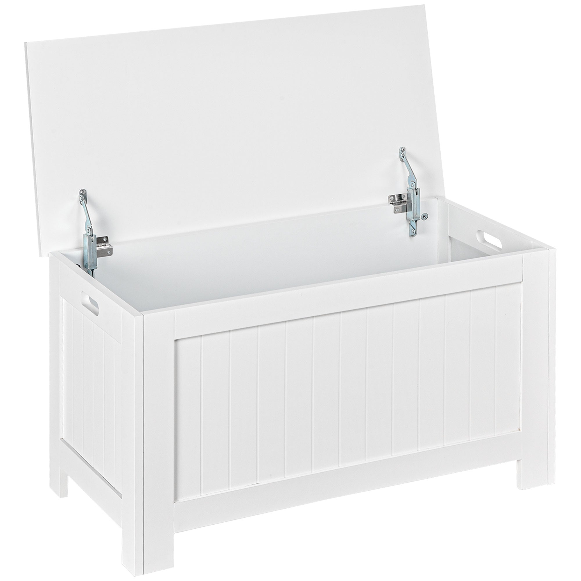 HOMCOM Lift Top Storage Chest Toy Box Organizer with Lid and Safety Hinges for Bedroom Entryway Living Room - White - North Peak Garden Furniture