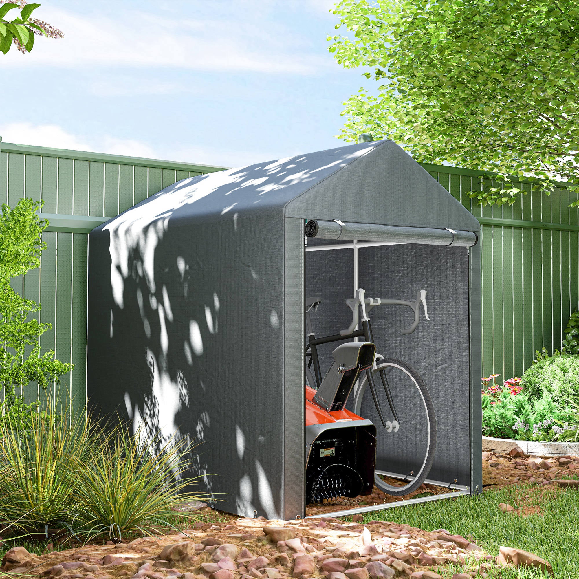 Outsunny 179 x 120cm Temporary Garden Shed, with Accessories - Dark Grey - North Peak Garden Furniture