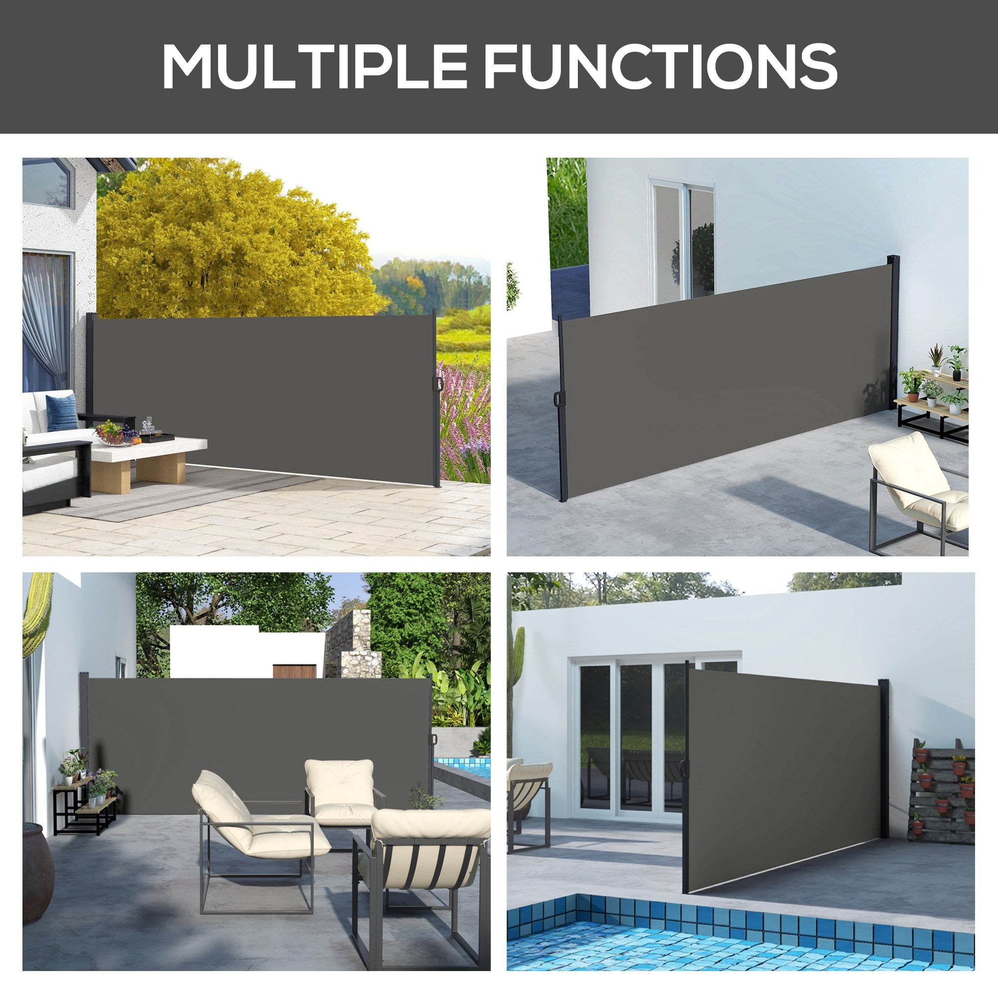 Outsunny Retractable Side Awning, Outdoor Privacy Screen for Garden, Hot Tub, Balcony, Terrace, Pool, 400 x 160cm, Dark Grey - North Peak Garden Furniture