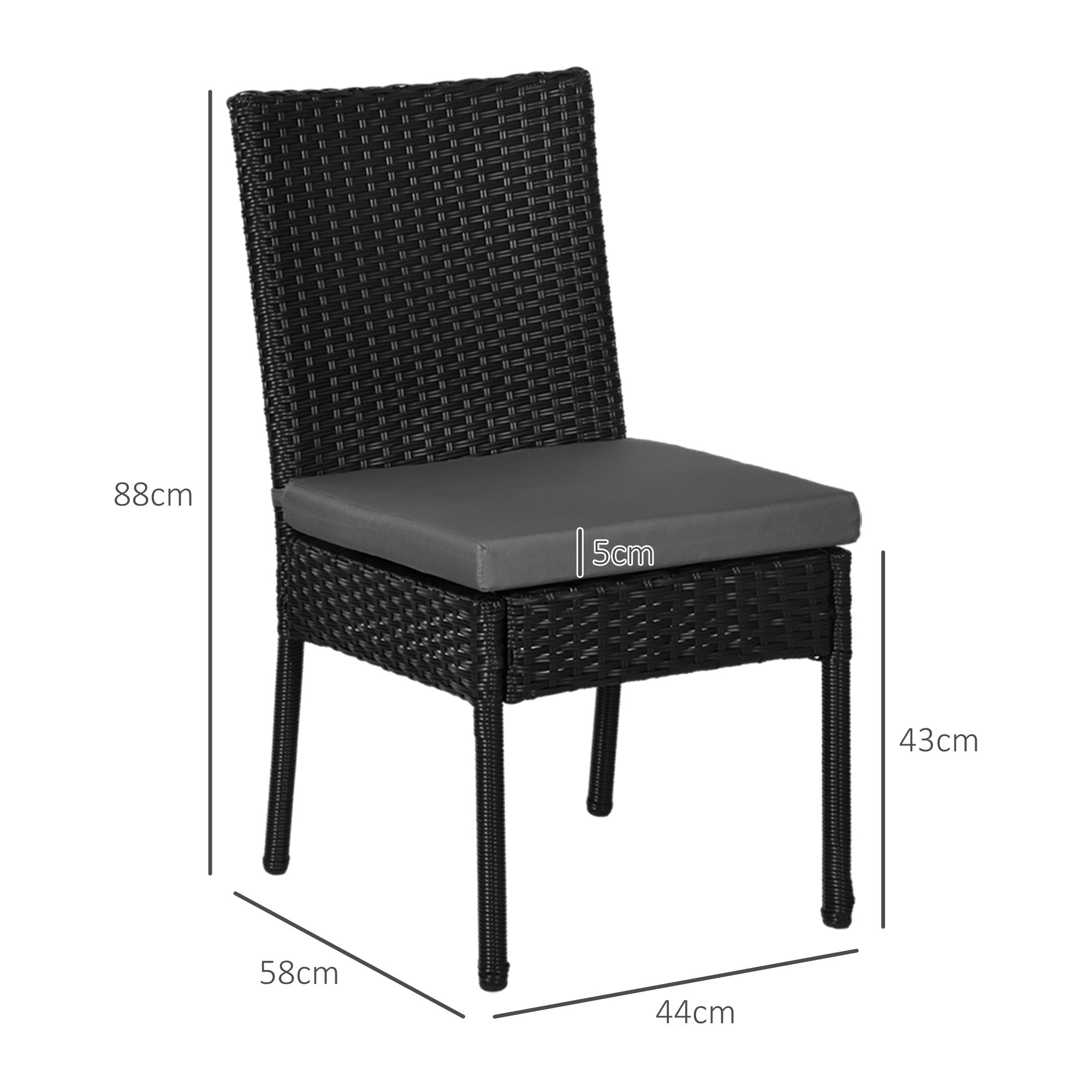 Outsunny Set of Four Armless Rattan Garden Chairs - Black - North Peak Garden Furniture