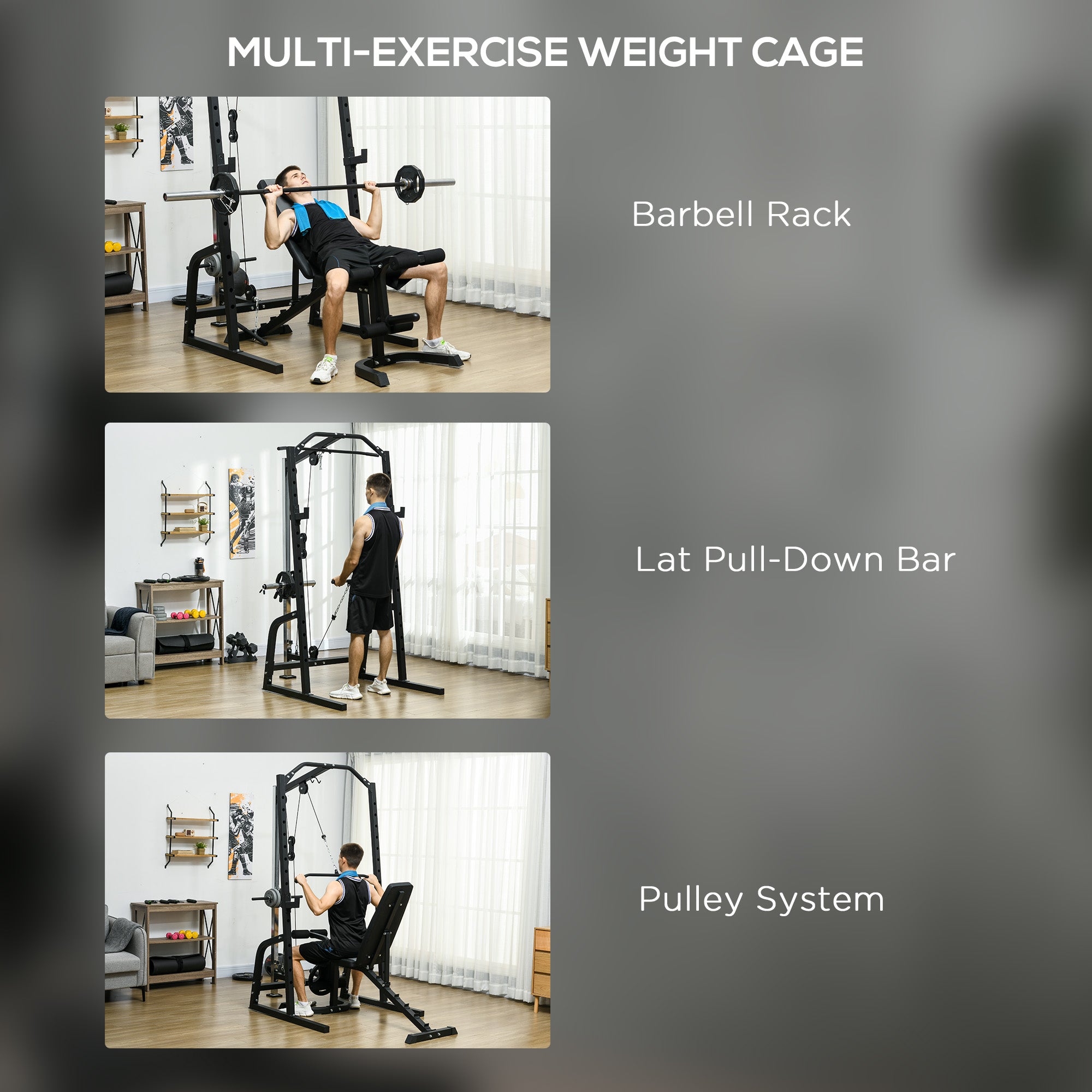 SPORTNOW Smith Machine & Cable Pulley System with Adjustable Weight Bench, Multifunction Home Gym Power Rack with Lat Pull Down System, Barbell Rack for Full Body Training, Black - North Peak Garden Furniture