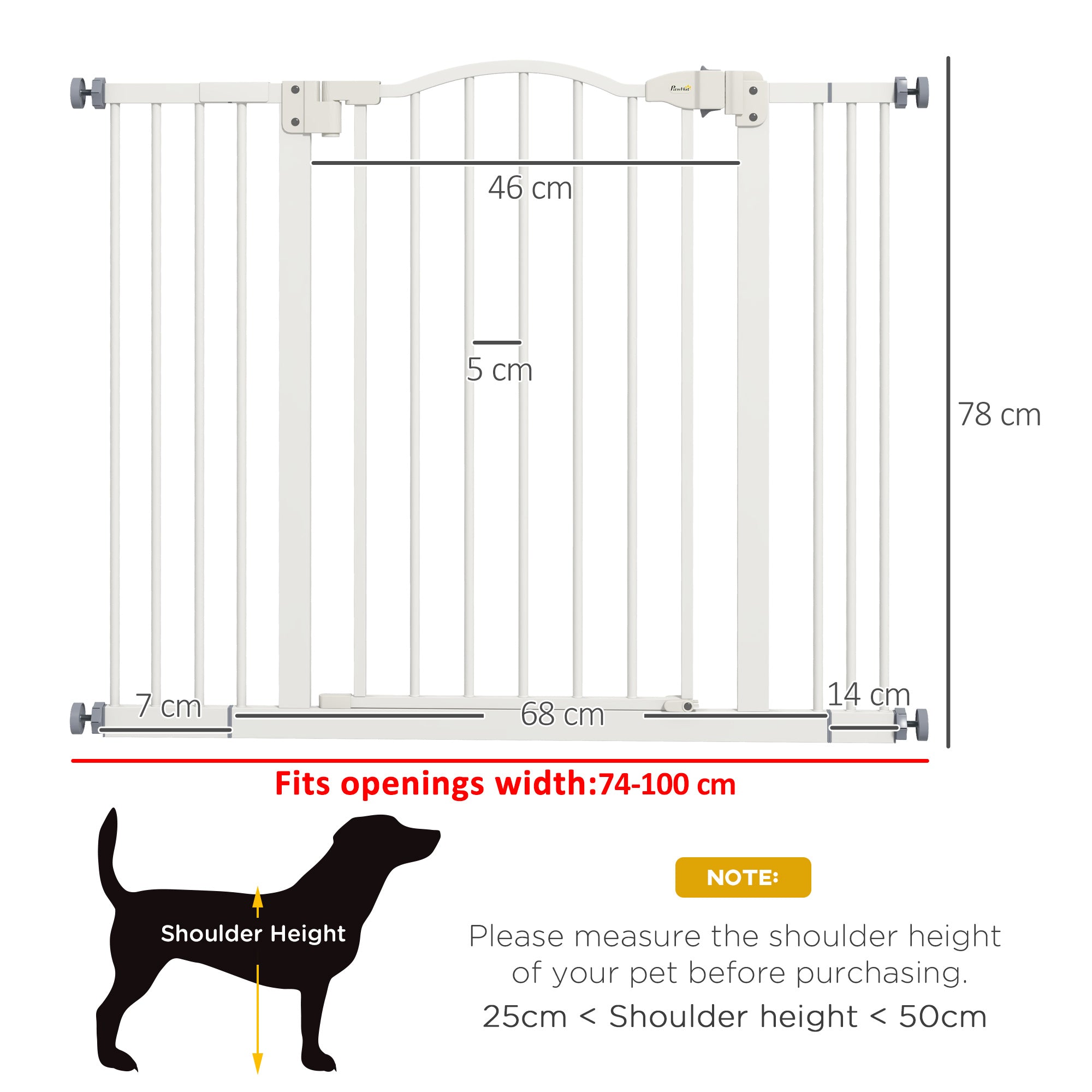 PawHut Metal 74-100cm Adjustable Pet Gate Safety Barrier w/ Auto-Close Door White - North Peak Garden Furniture