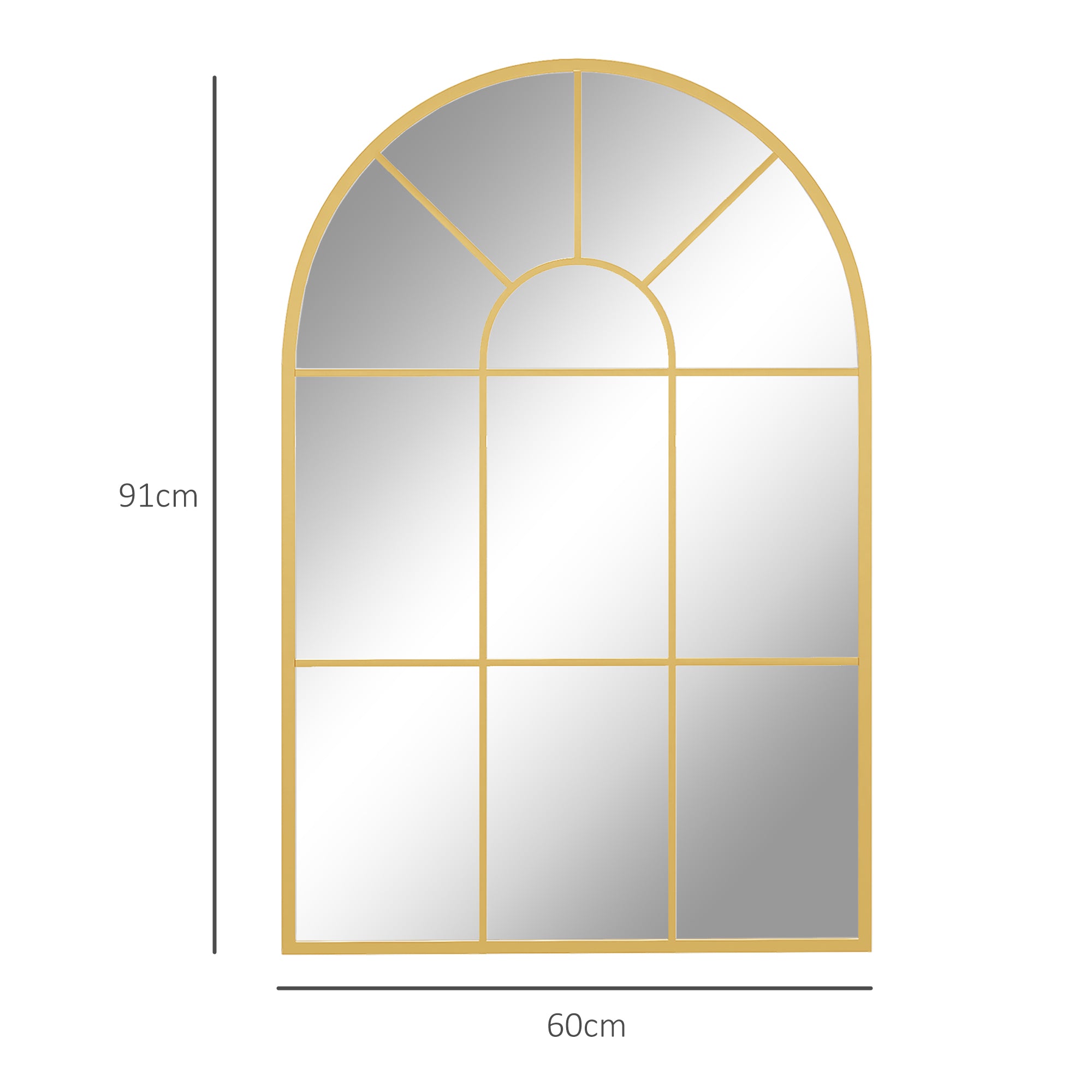 HOMCOM Modern Arched Wall Mirror, 91 x 60 cm Window Mirrors for Living Room, Bedroom, Gold Tone - North Peak Garden Furniture