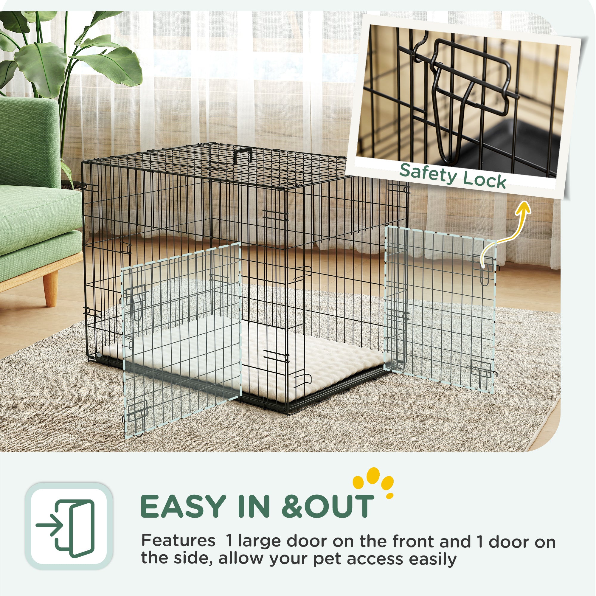 PawHut Dog Crate with 2 Doors with Tray, Soft Cushion, Foldable Metal Dog Cage for Small Dogs, 76 x 53 x 60, Black - North Peak Garden Furniture