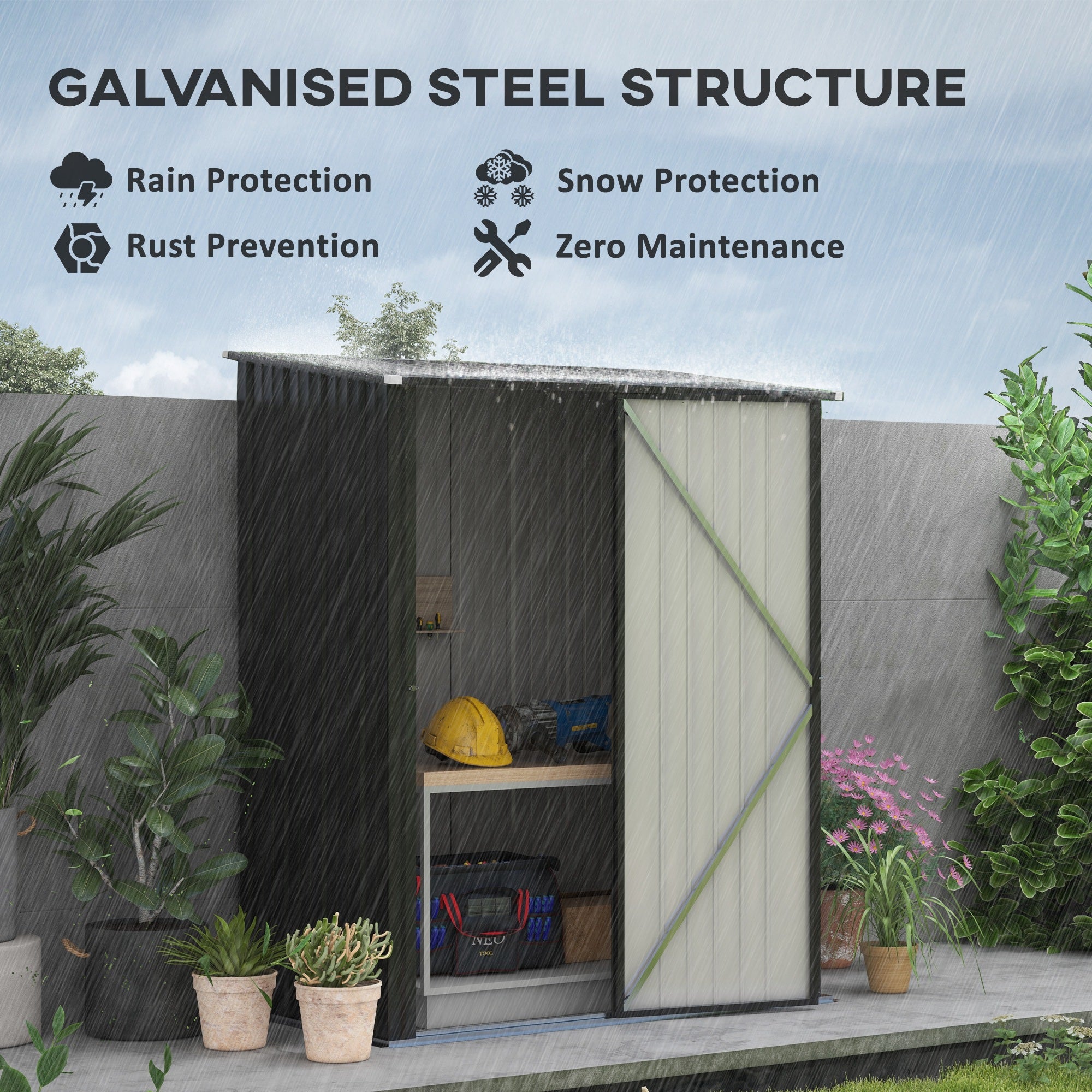 Outsunny Outdoor Storage Shed, Garden Metal Storage Shed w/ Single Door for Garden, Patio, 5.3ft x 3.1ft, Black - North Peak Garden Furniture