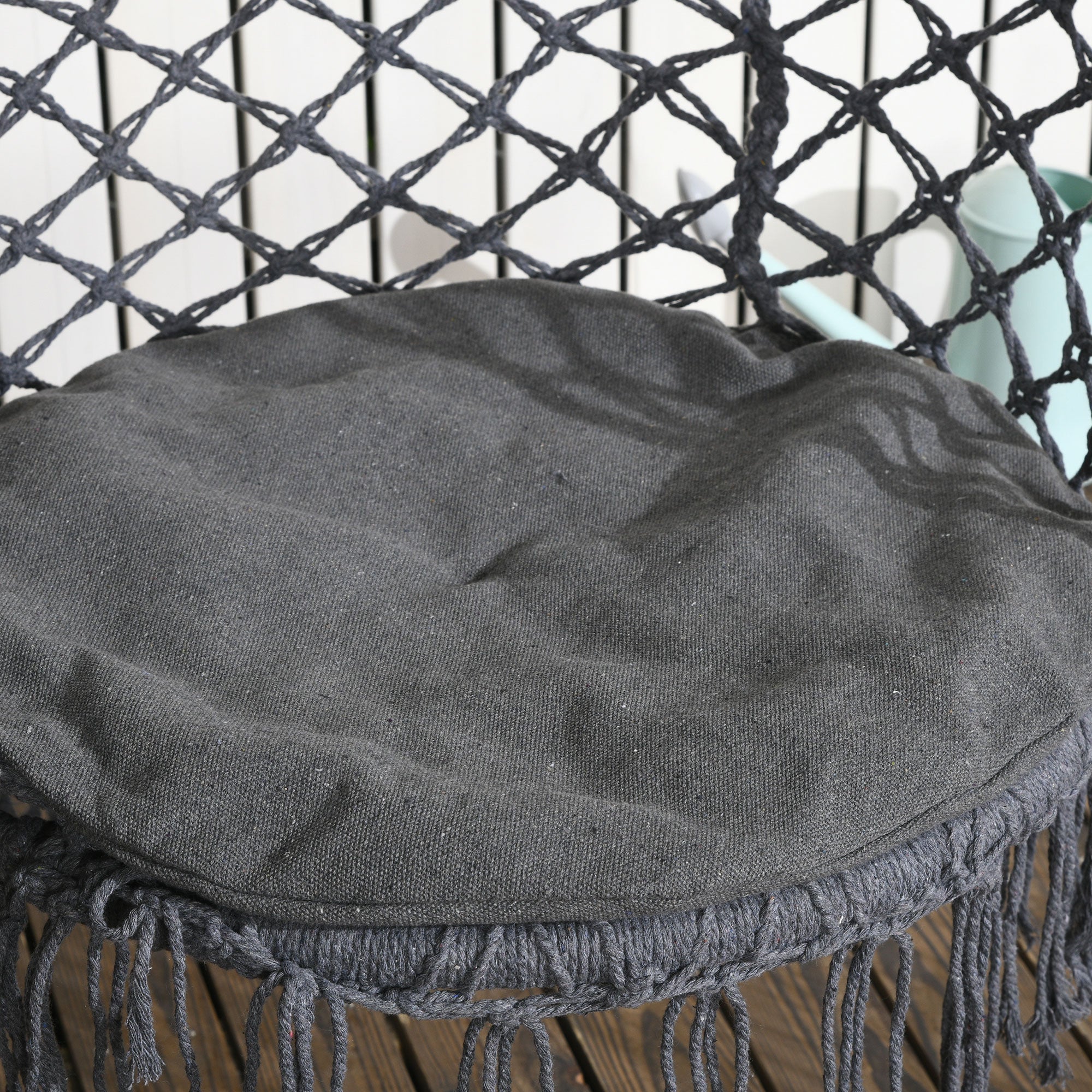 Outsunny Outdoor Hanging Rope Chair with Cotton Rope, Cotton-Polyester Blend Macrame Garden Hammock Chair with Seat Cushion, Support Backrest, for Patio, Garden, Porch, Dark Grey - North Peak Garden Furniture
