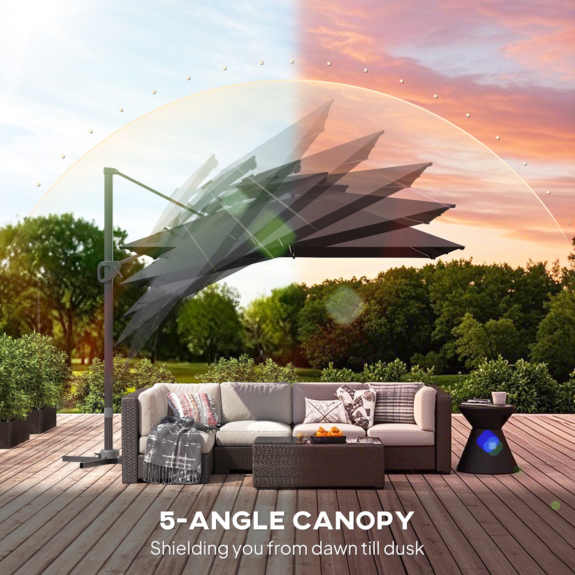 Outsunny Multi-Angle LED Light Parasol Umbrella - Black