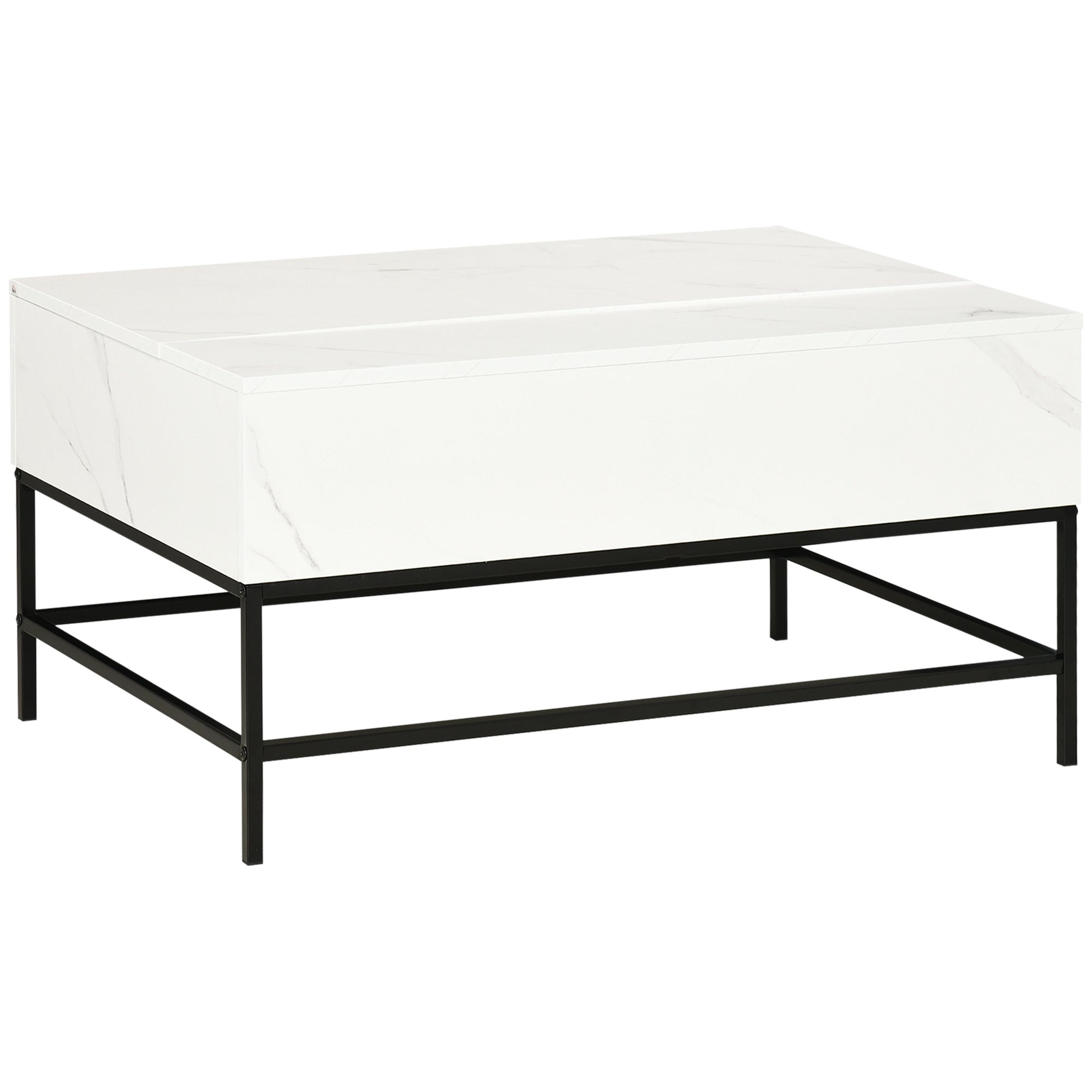 HOMCOM Modern Lifting Coffee Table with Hidden Compartment, Storage Coffee Table for Living Room, Faux Marble White