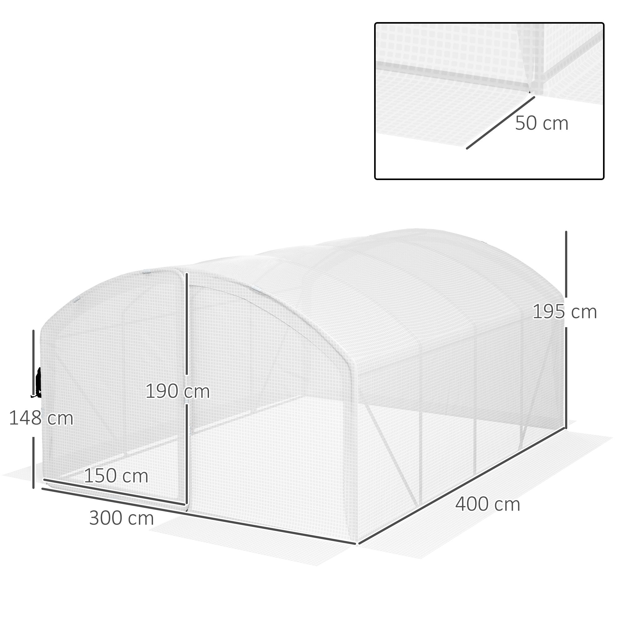 Outsunny Polytunnel Greenhouse Walk-in Grow House with UV-resistant PE Cover, Door, Galvanised Steel Frame, 4 x 3 x 2m, White - North Peak Garden Furniture