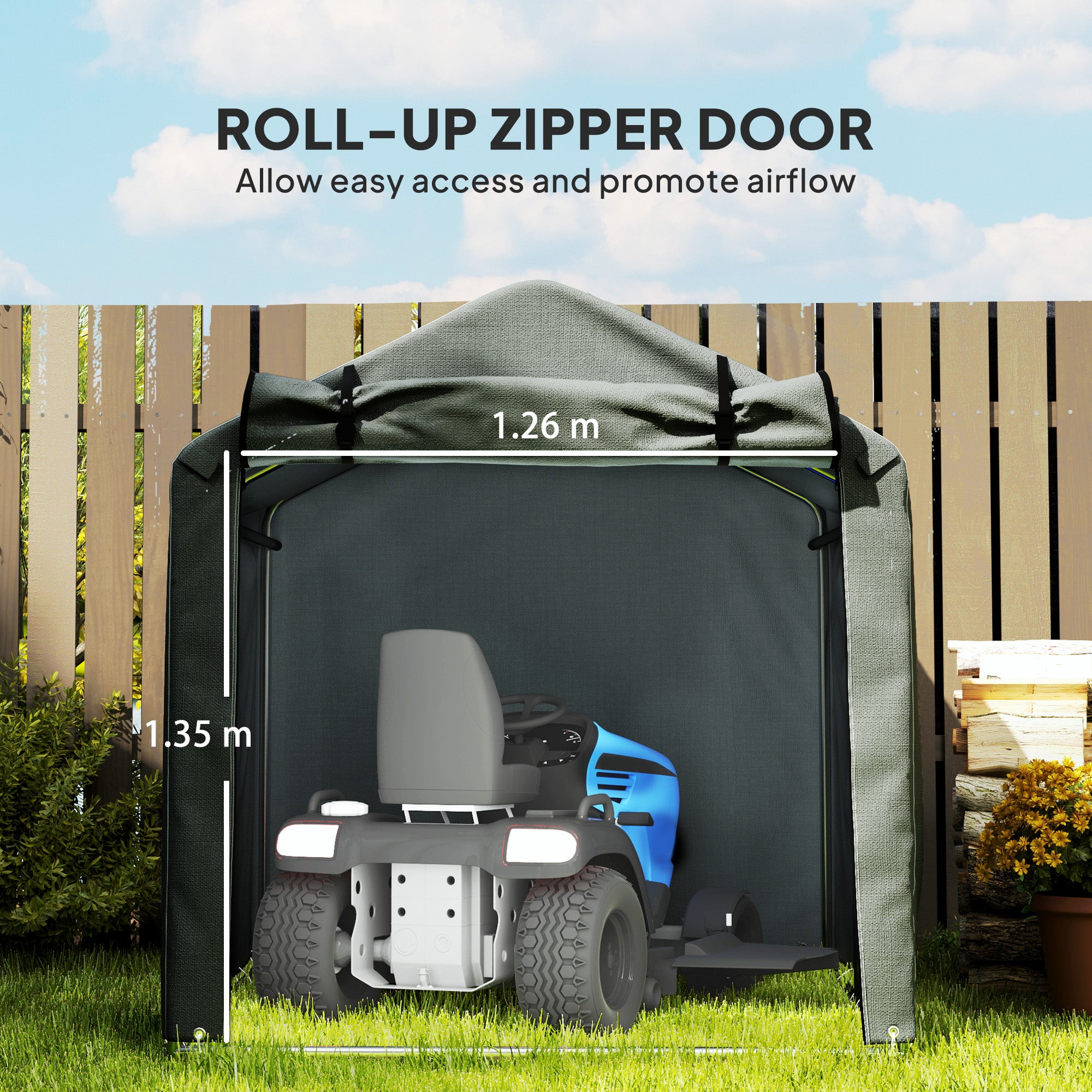 Outsunny 2.2 x 1.6 m Garden Storage Tent, Waterproof Anti-UV Bike Tent with Roll-up Zipper Door, Galvanised Outdoor Storage Shelter Carport for Bike, Motorbike, Garden Tools, Dark Grey - North Peak Garden Furniture