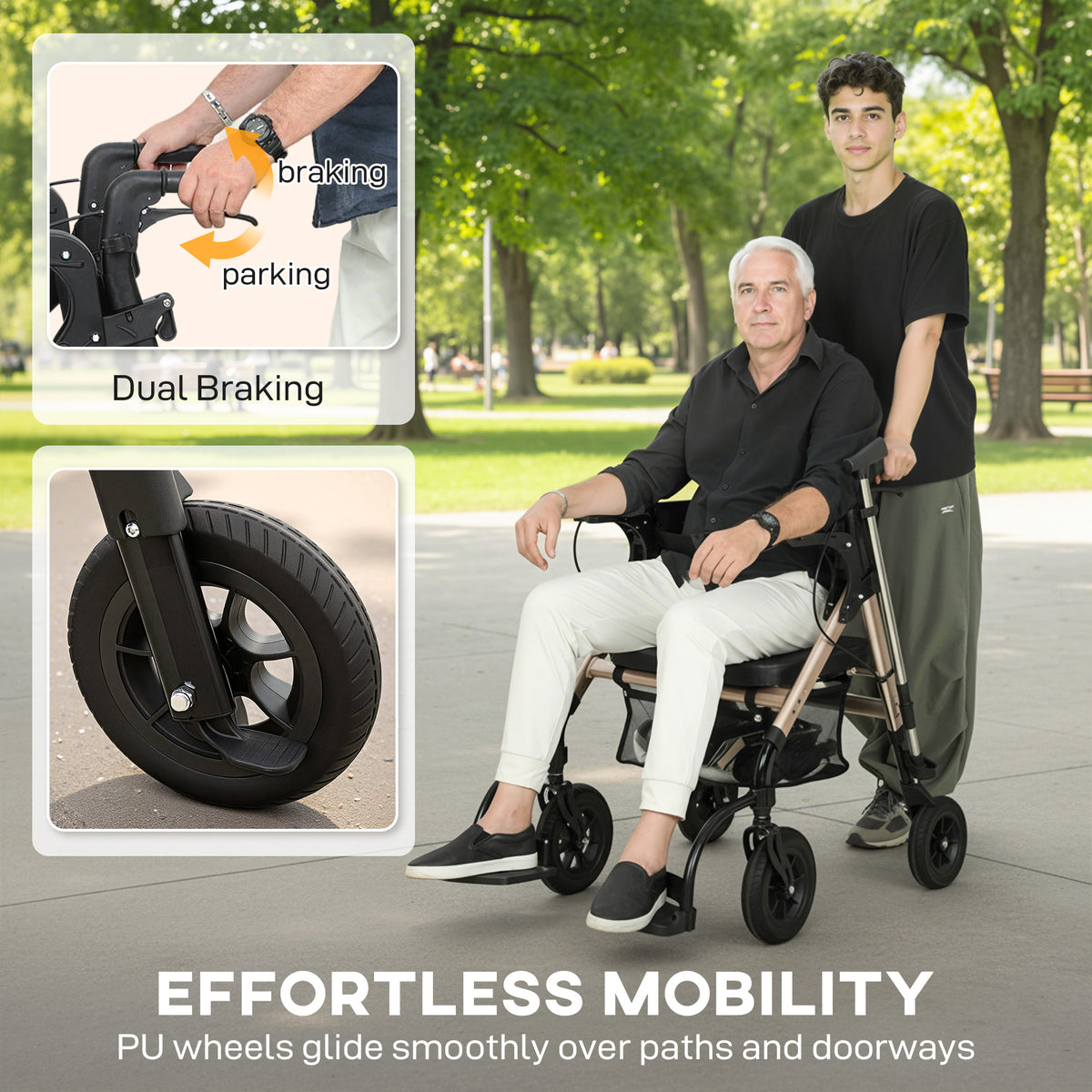 HOMCOM Rollator Walker Wheelchair, with Seat - Black