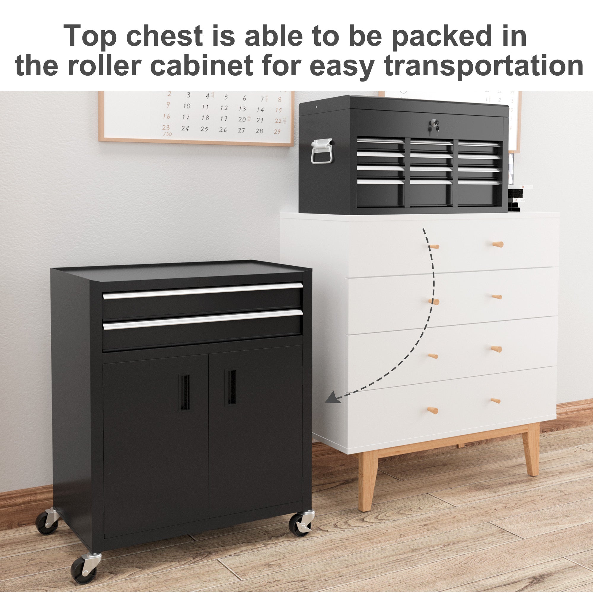 HOMCOM Portable Tool Box, Metal Tool Chest on Wheels with 6 Drawers for Garage and Workshop, Black - North Peak Garden Furniture