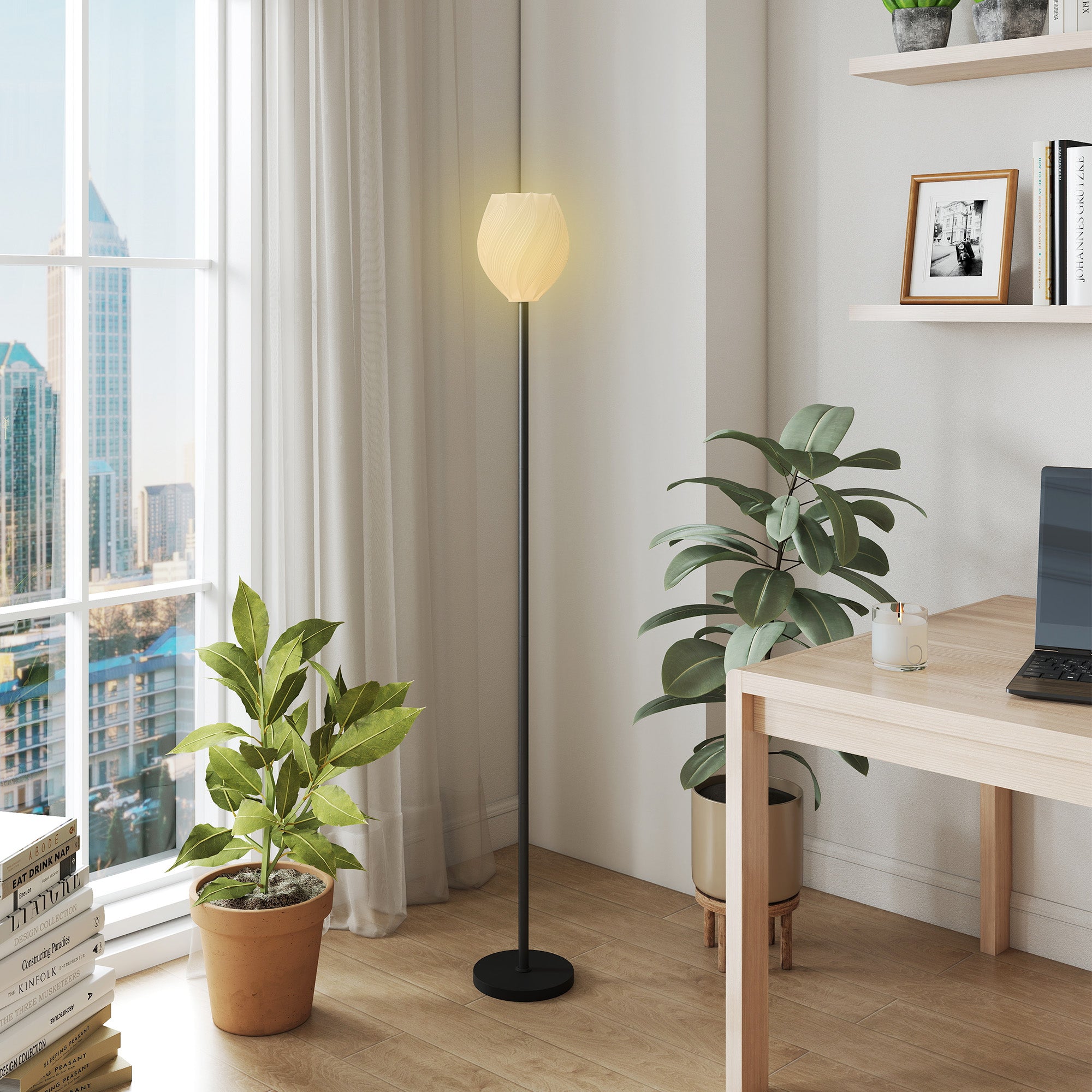 HOMCOM Flower Floor Lamp for Living Room, 3D Printed Modern Standing Lamp with Rose Shade, 3 Colour Temperature & Foot Switch, Minimalist Tall Pole Lampshade for Bedroom, Office, White