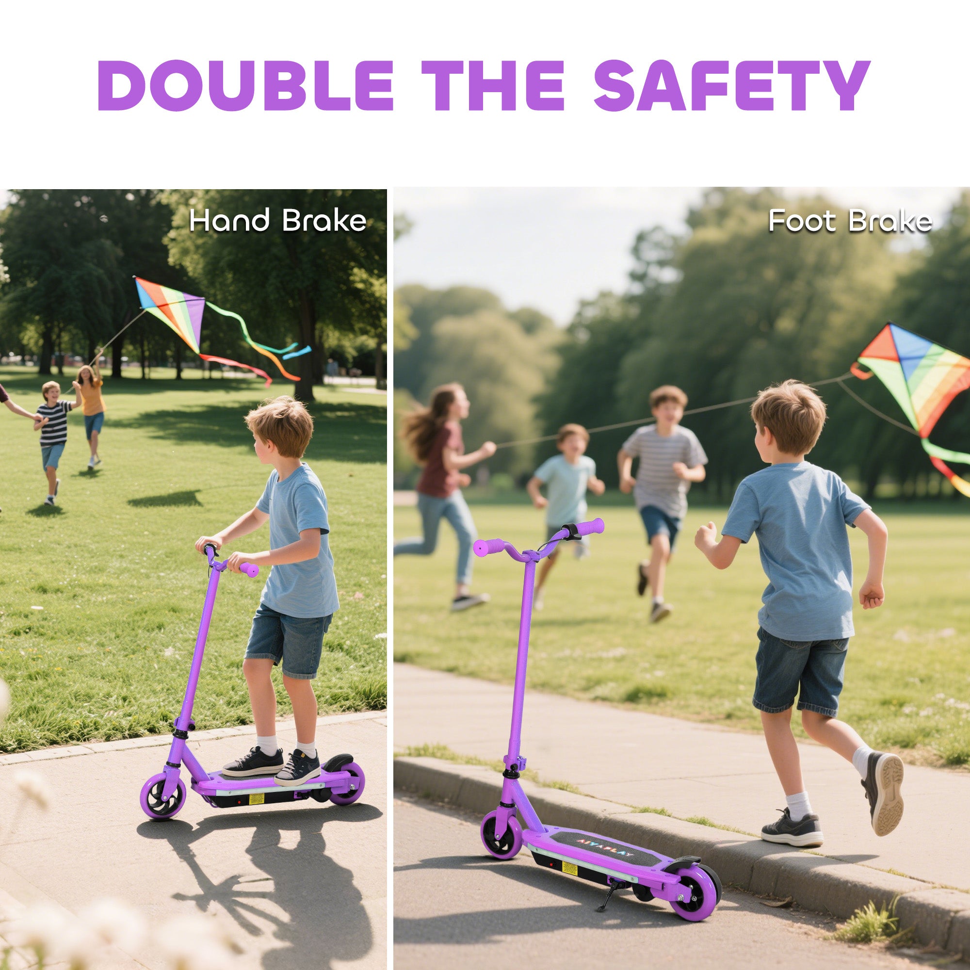 AIYAPLAY Electric Scooter for Kids 6-14 Years, with Colourful Lights, Purple