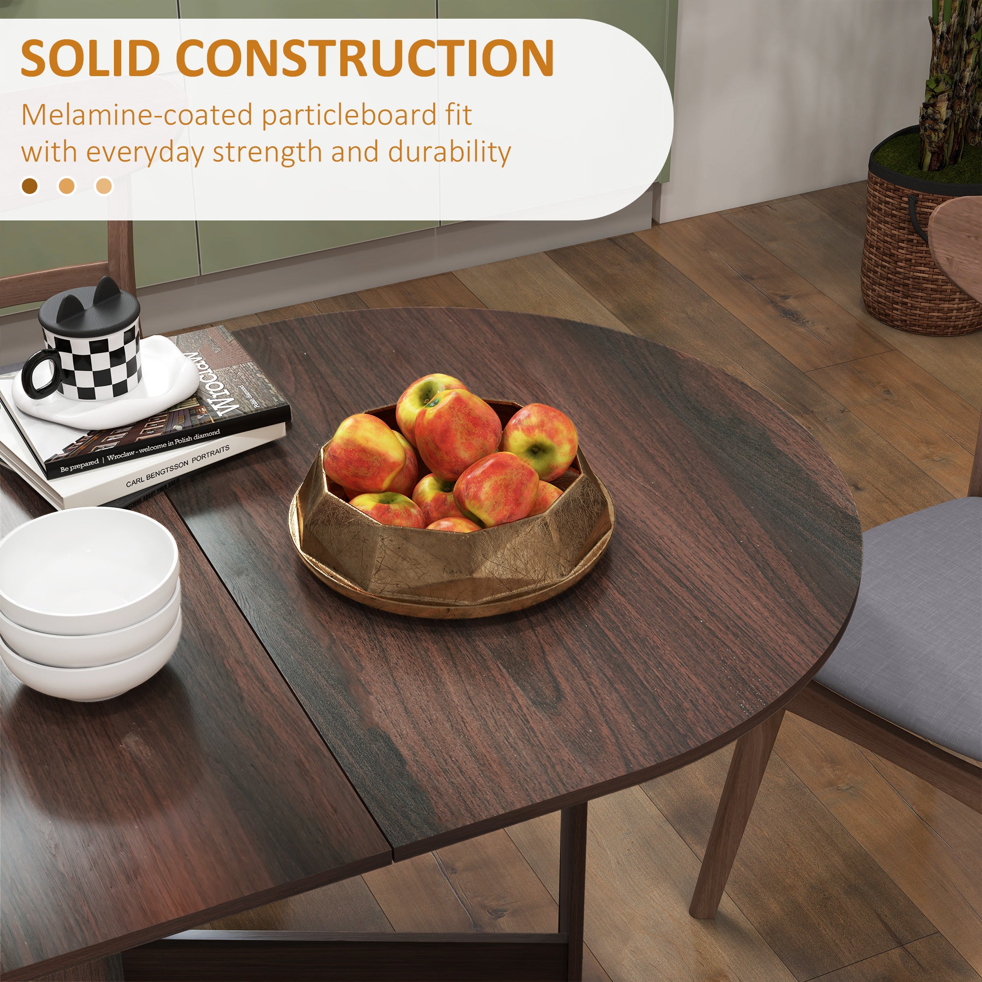 HOMCOM Folding Dining Table, Drop Leaf Table for Small Spaces, Oval Tabletop for Dining Room, Chocolate Wood Effect - North Peak Garden Furniture