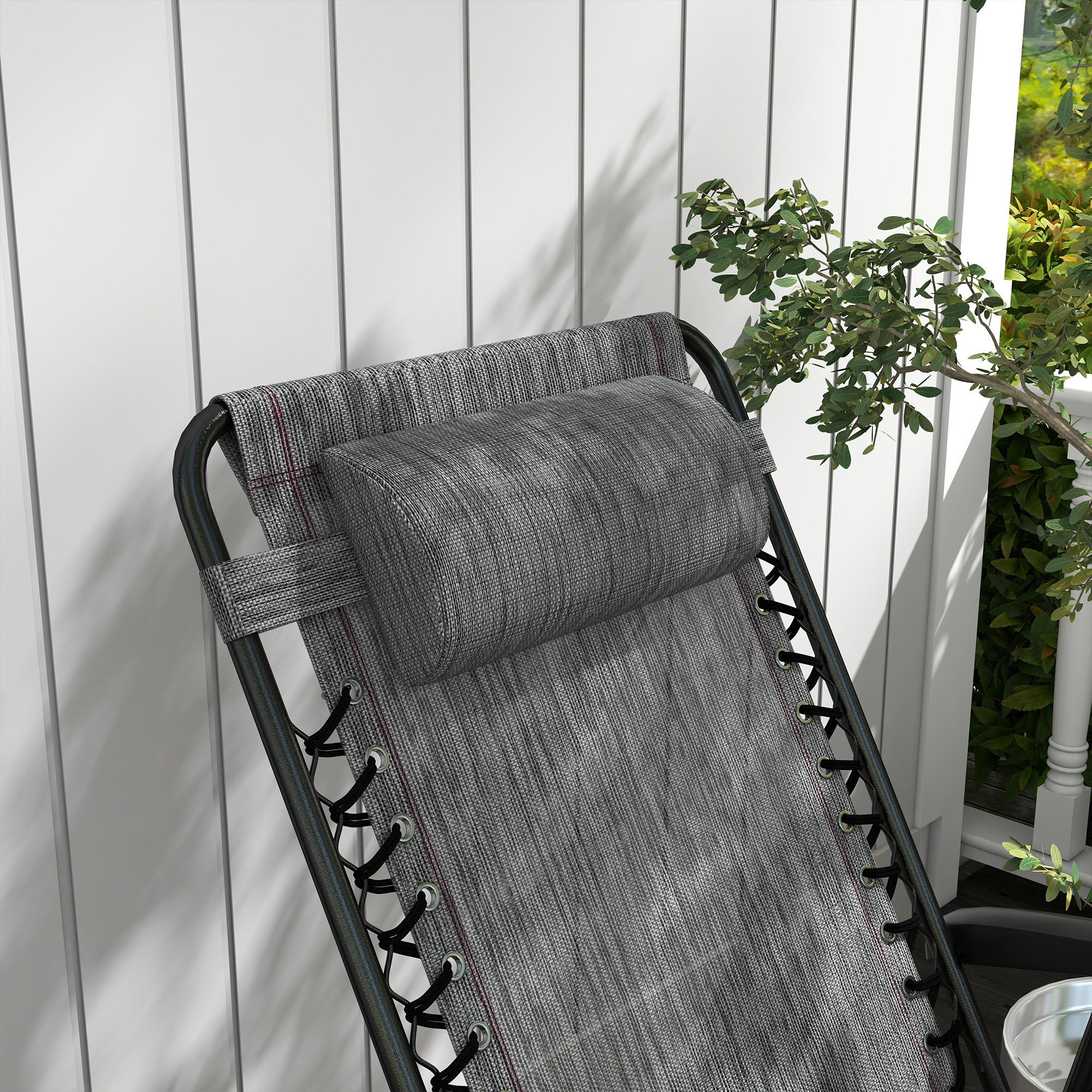 Outsunny Folding Rocking Chair Outdoor Portable Zero Gravity Chair w/ Headrest Grey