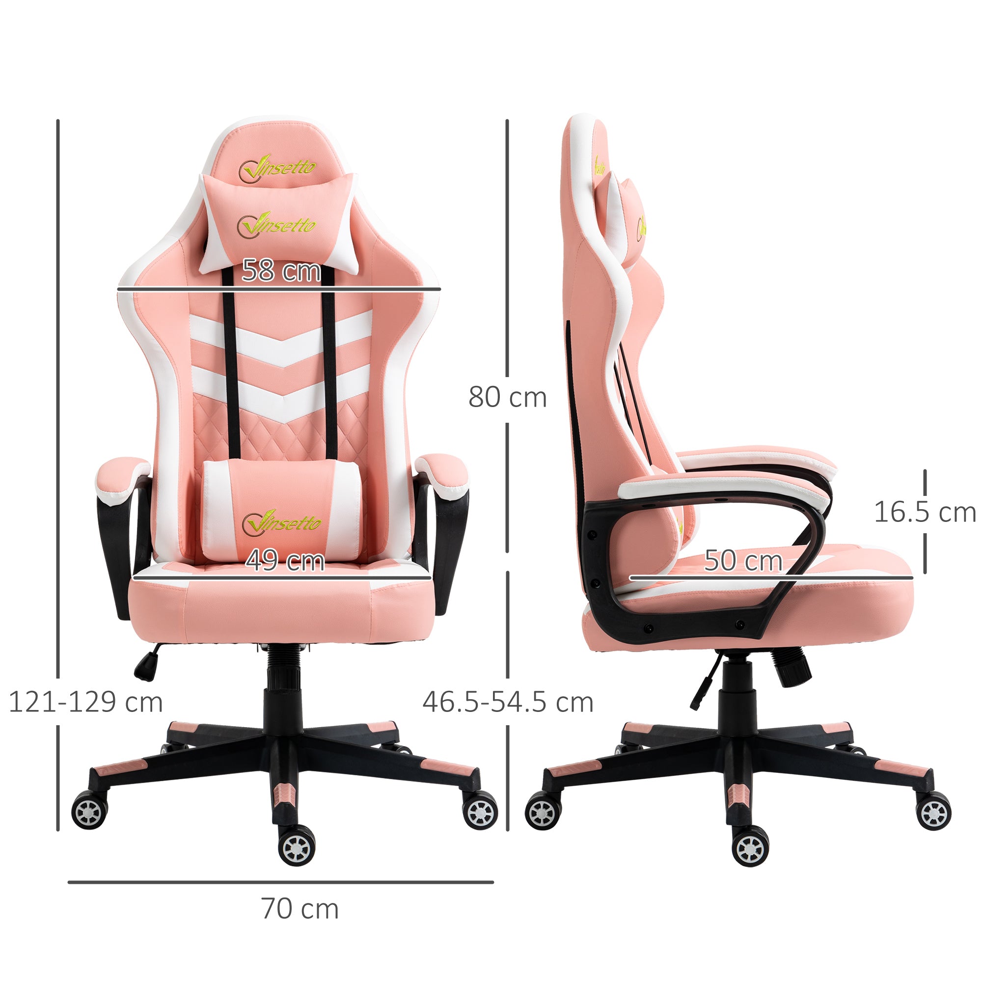 Vinsetto Gaming Chair, Computer Desk Chair with Lumbar Support, Faux Leather Racing Chair with Headrest and Swivel Wheels for Home Office, Pink - North Peak Garden Furniture