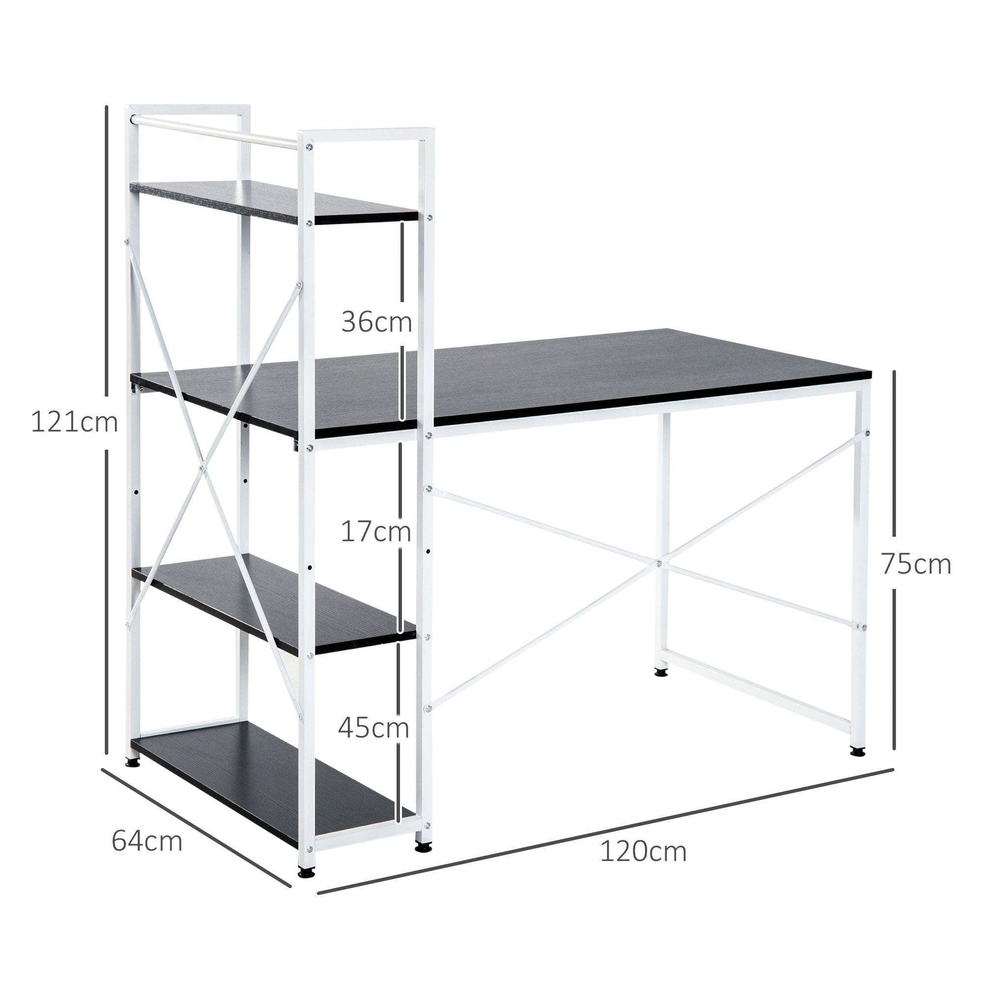 HOMCOM Computer Desk with Storage Shelves on Left or Right, Industrial Reversible Writing Desk for Home Office, Study, Easy Assembly, 120 x 64 x 121cm, Black and White - North Peak Garden Furniture