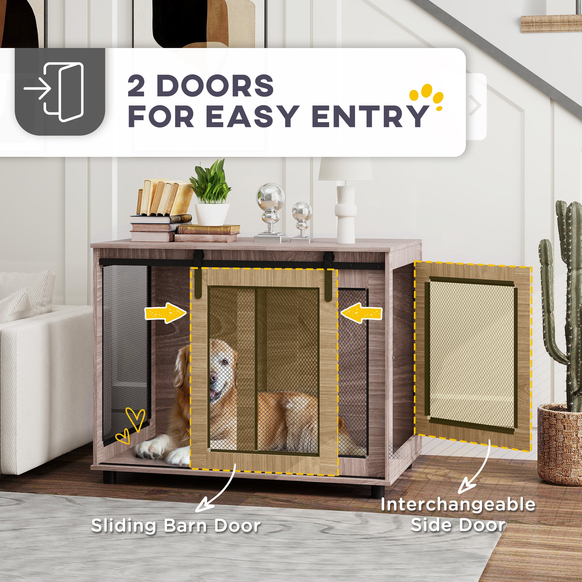 PawHut Dog Crate Furniture with Sliding Door for Large Dogs, 98 x 60 x 78cm, Walnut Brown