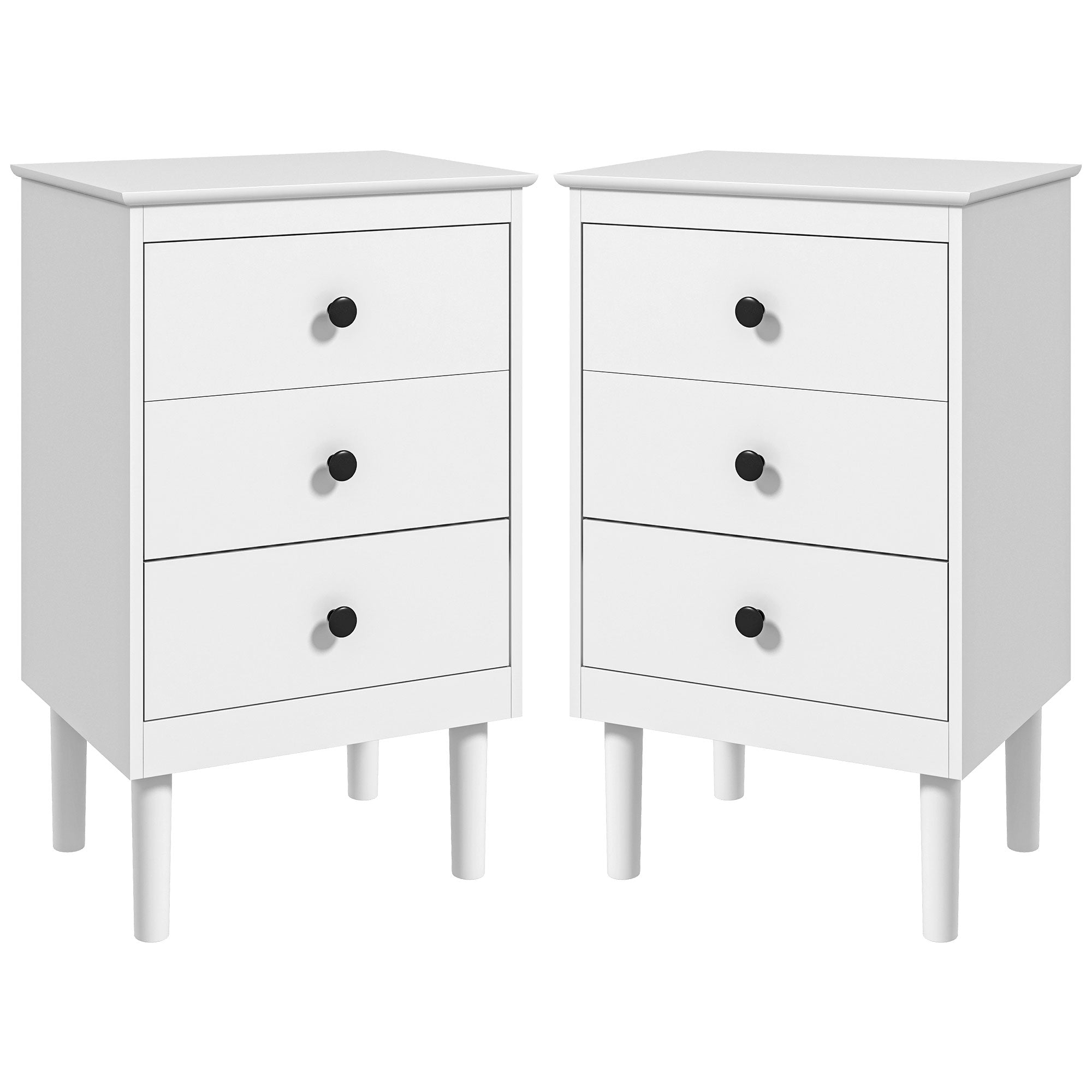 HOMCOM Set of Two Three-Drawer Modern Bedside Tables - White