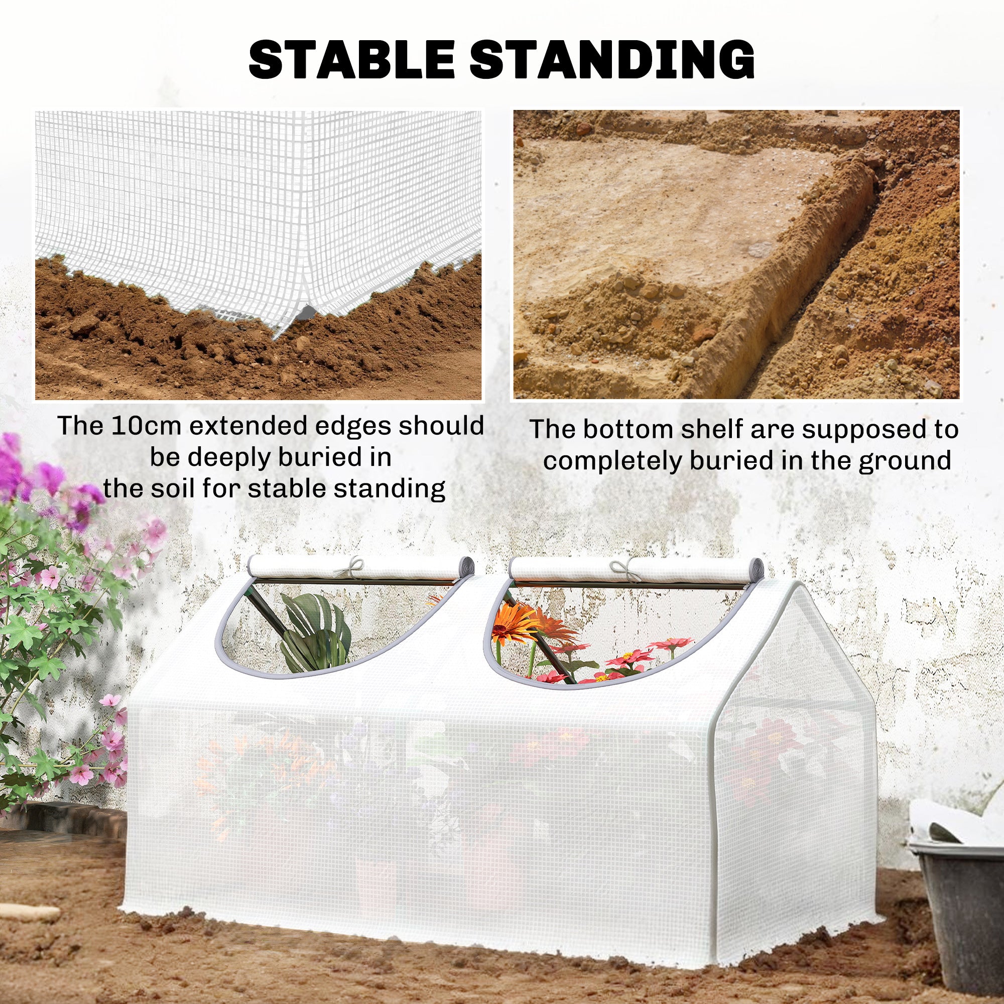 Outsunny Mini Greenhouse Portable Flower Planter Tomato Vegetable House for Garden Backyard with Zipper 120 x 60 x 60 cm, White