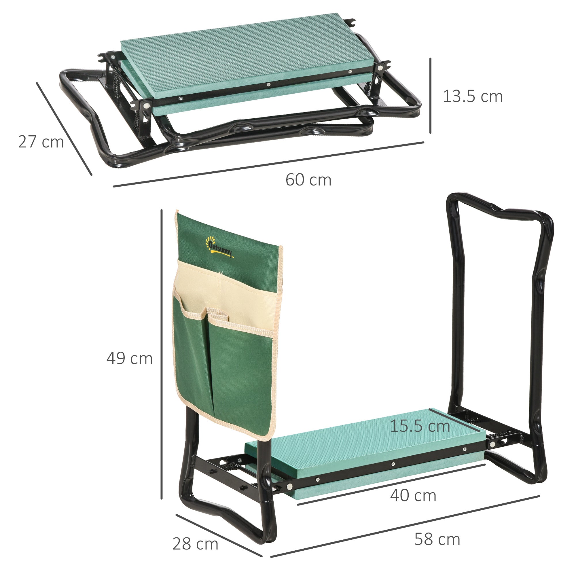 Outsunny Foldable Steel Frame Garden Kneeler Seat w/ Foam Bag Tool Bag Pouch Outdoor Garden Stable Sturdy Assistance Versatile Use - North Peak Garden Furniture