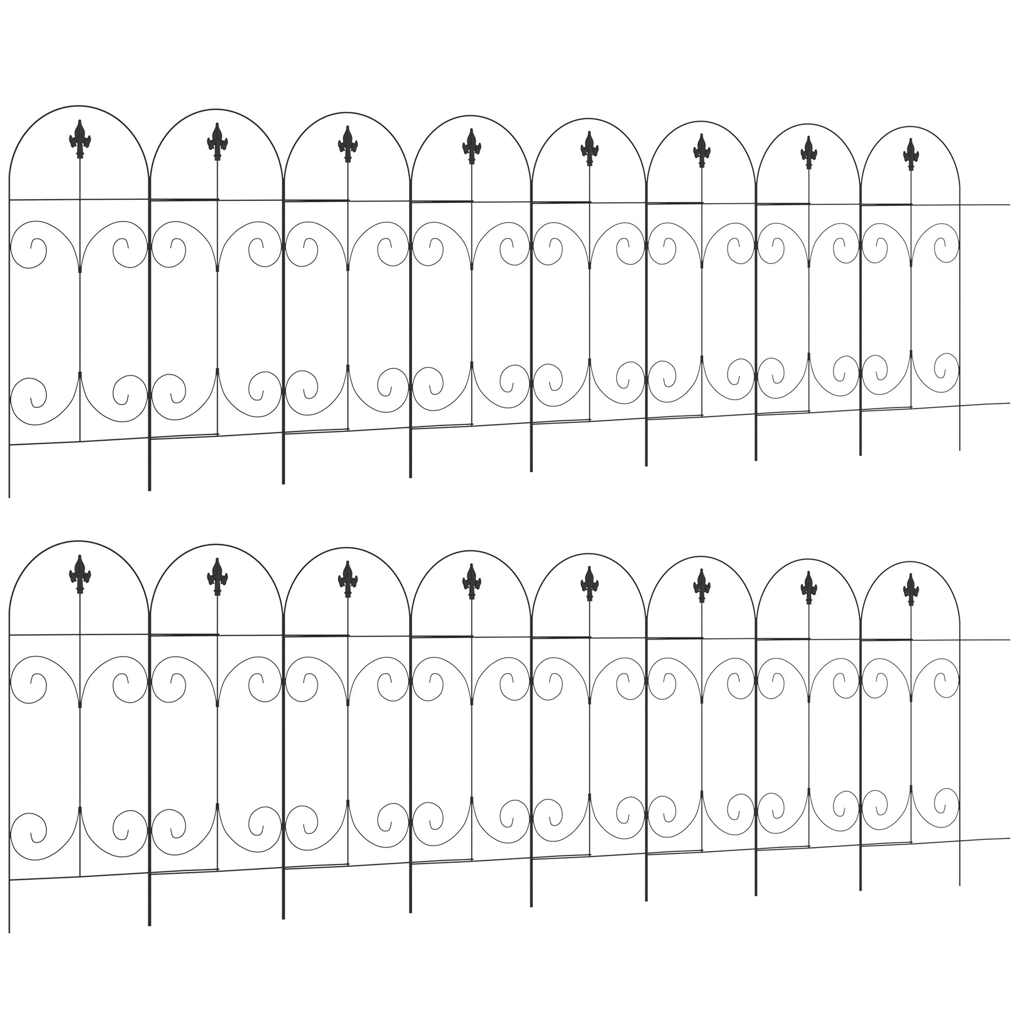 Outsunny Decorative Garden Fencing, 16PCs 44in x 25ft Outdoor Picket Fence Panels, Rustproof Metal Wire Landscape Flower Bed Border Edging, Black