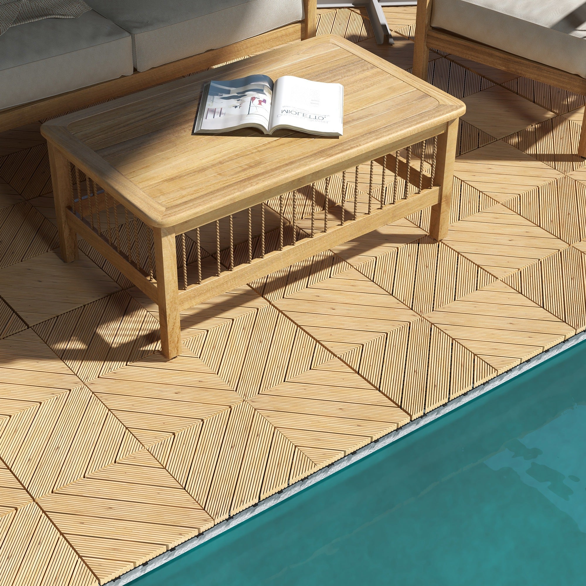 Outsunny 27 Pcs Wooden Interlocking Decking Tiles, 30 x 30 cm Anti-slip Outdoor Flooring Tiles, 0.81㎡ per Pack, All Weather Use for Patio, Balcony, Terrace, Hot Tub, Yellow - North Peak Garden Furniture