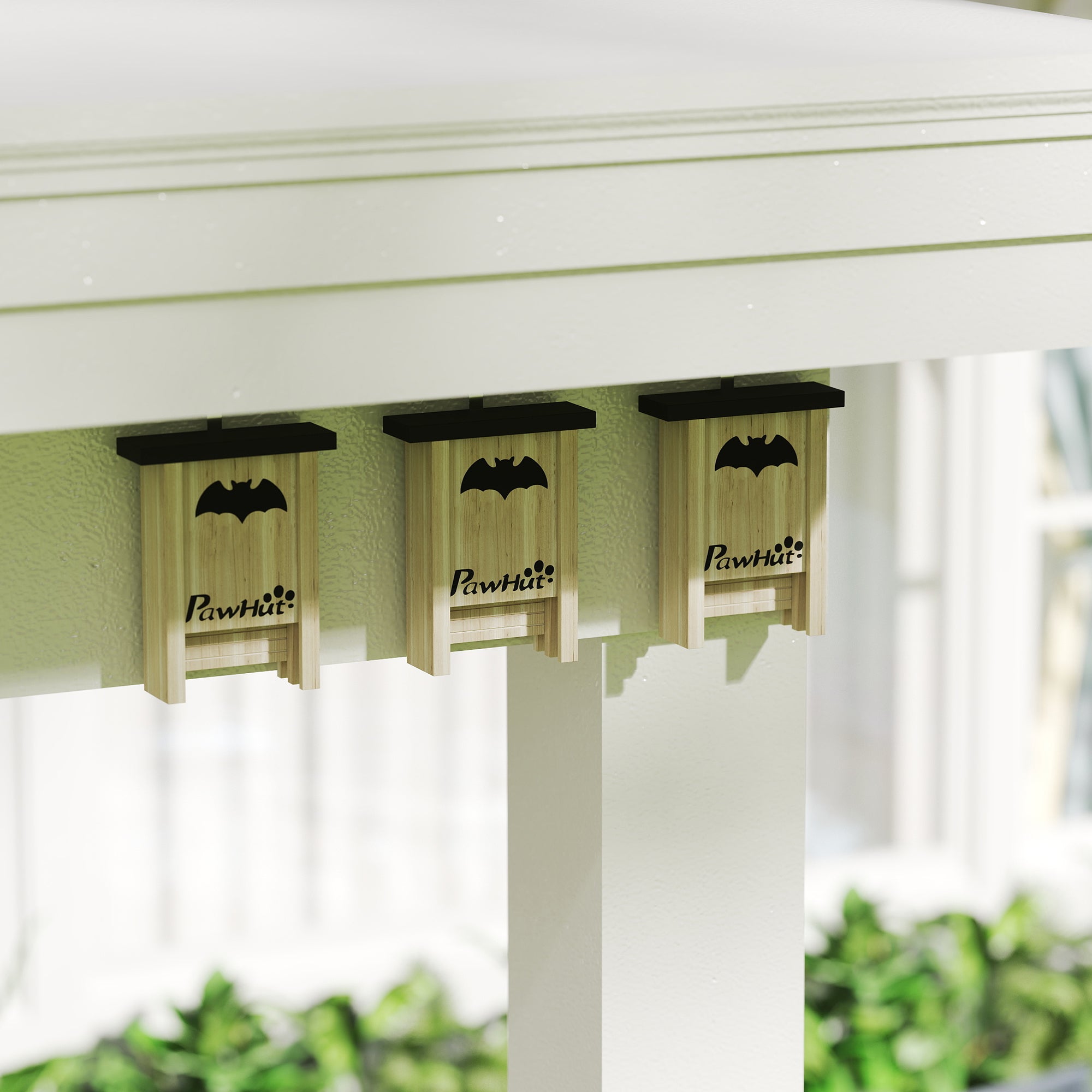 PawHut 3PCs Wooden Bat Boxes, Bat Houses Designed to Attract Bats & Easy to Hang for Outdoor, Garden, Farm, 18 x 6 x 22.5 cm