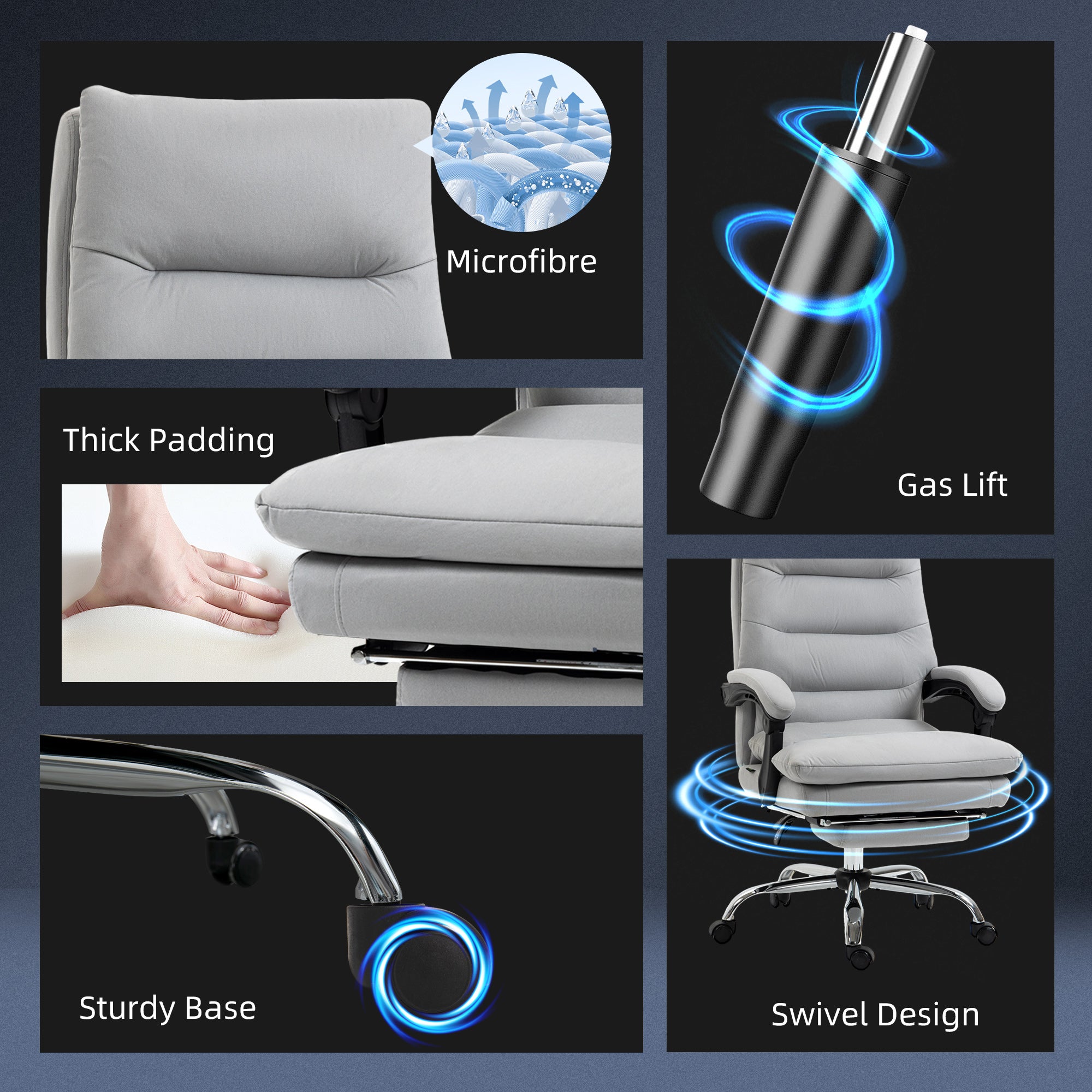 Vinsetto Office Chair, Ergonomic Desk Chair with 6-Point Vibration Massage and Back Heating, Microfibre Computer Gaming Chair with 135° Reclining Back and Footrest, Grey - North Peak Garden Furniture