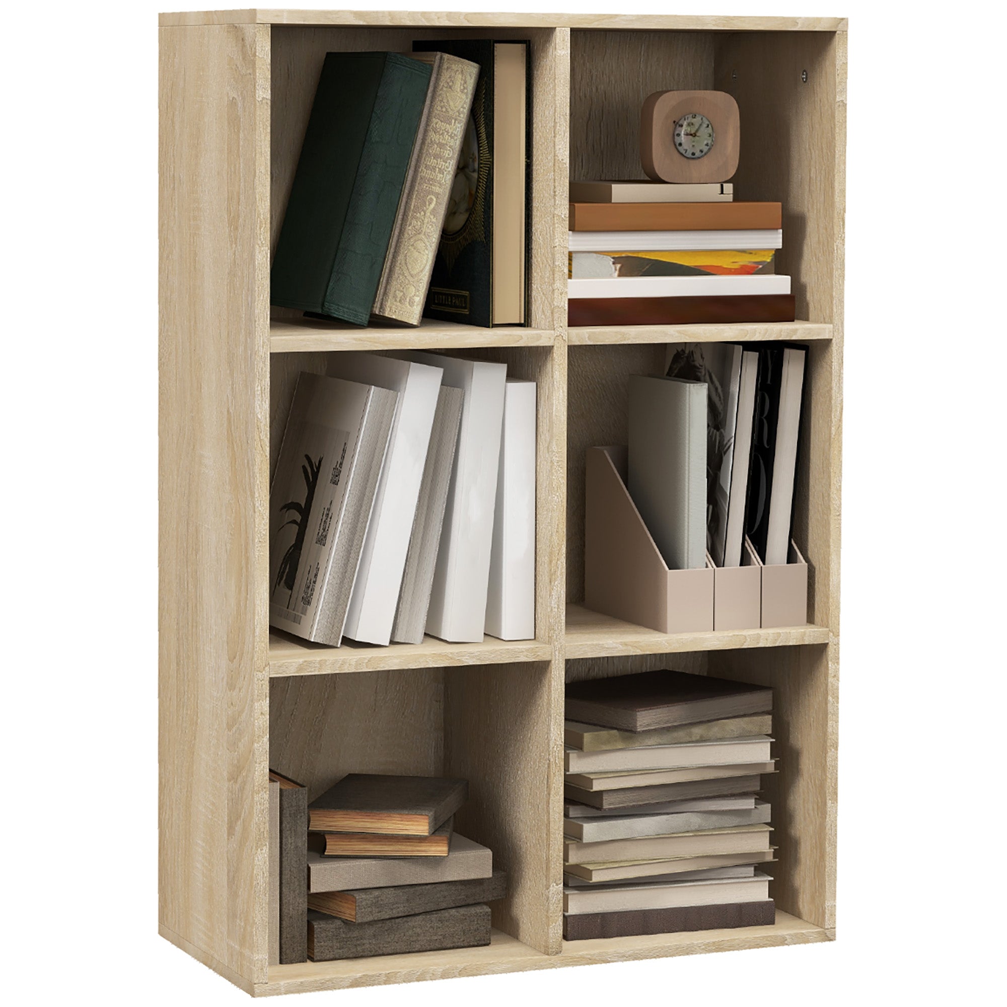 HOMCOM Six-Cube Bookcase - Oak Wood Effect - North Peak Garden Furniture