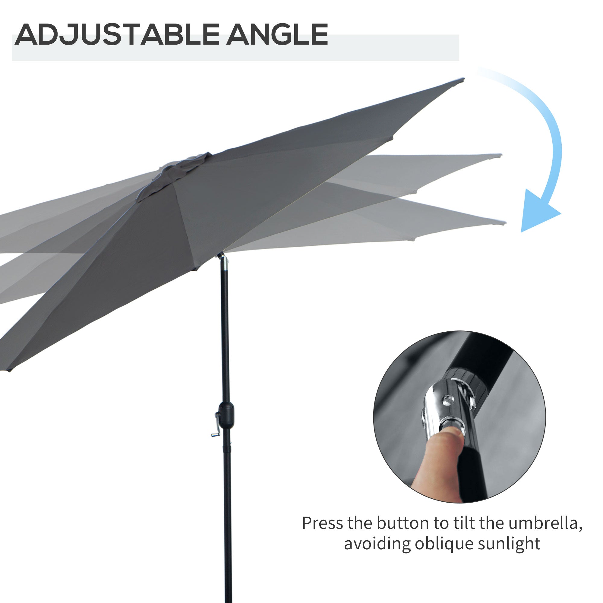 Outsunny 3(m) Tilting Parasol Garden Umbrellas, Outdoor Sun Shade with 8 Ribs, Tilt and Crank Handle for Balcony, Bench, Garden, Dark Grey - North Peak Garden Furniture