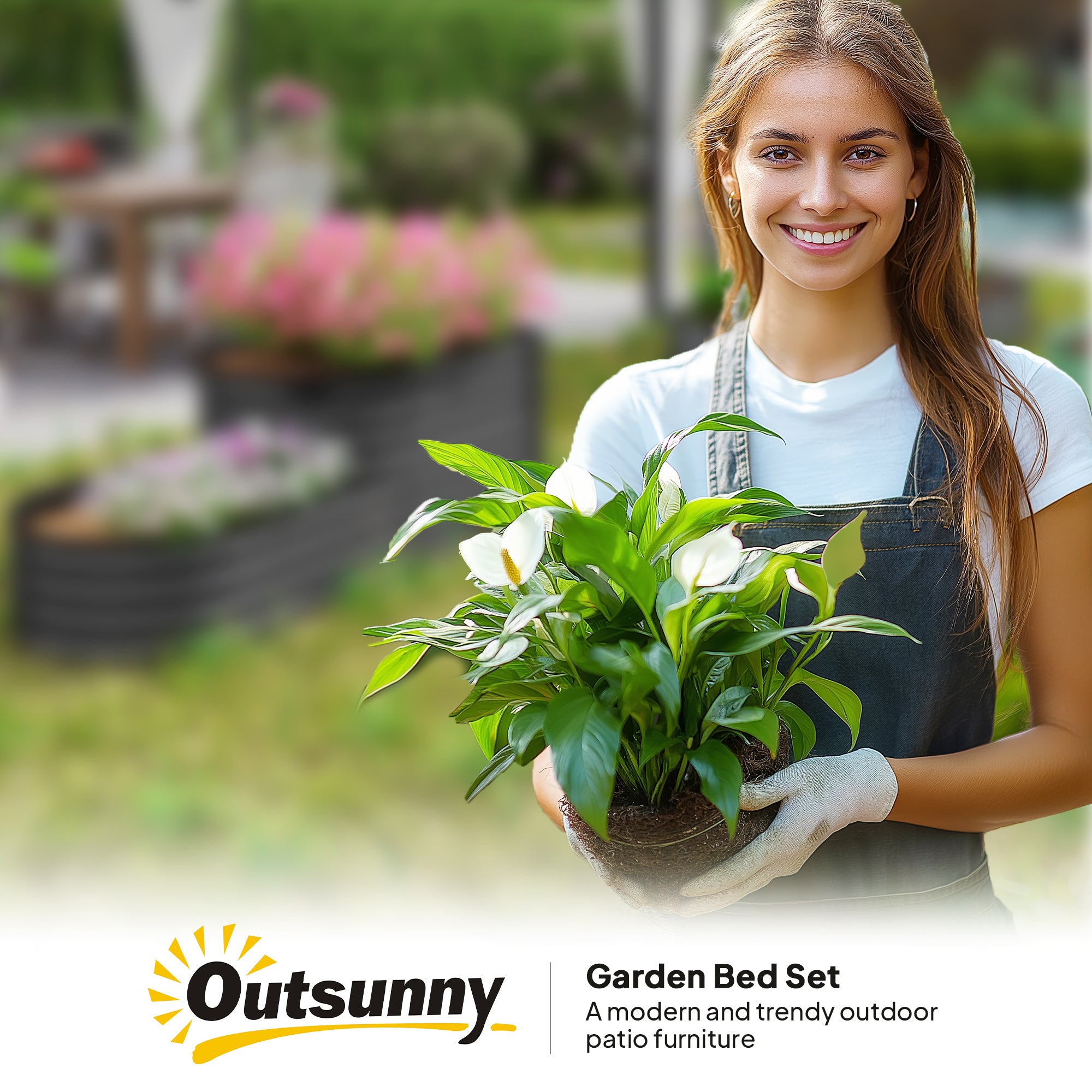 Outsunny Two-Tier Galvanised Steel Garden Planter - Dark Grey - North Peak Garden Furniture