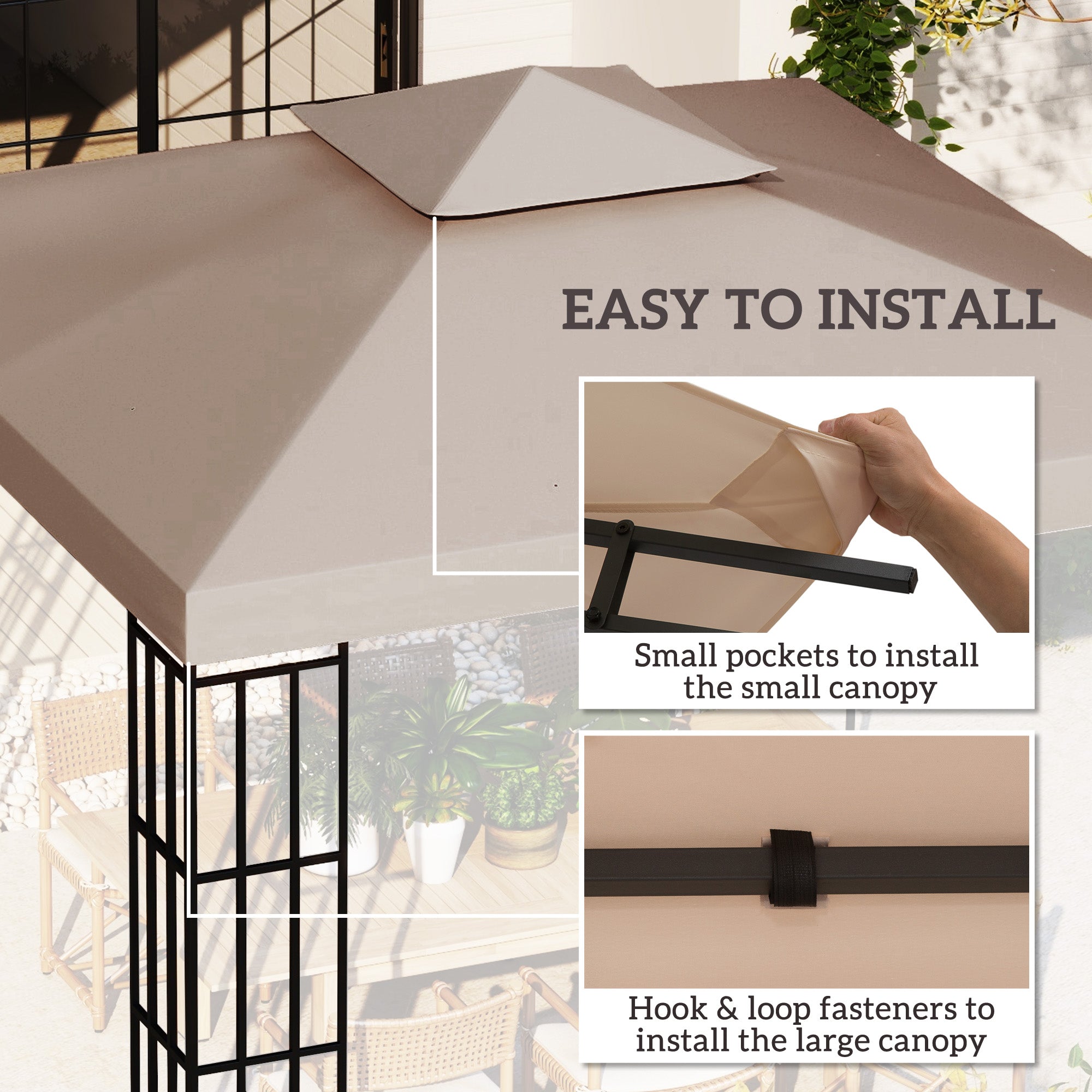 Outsunny 3(m) Gazebo Top Cover Double Tier Canopy Replacement Pavilion Roof Deep Beige