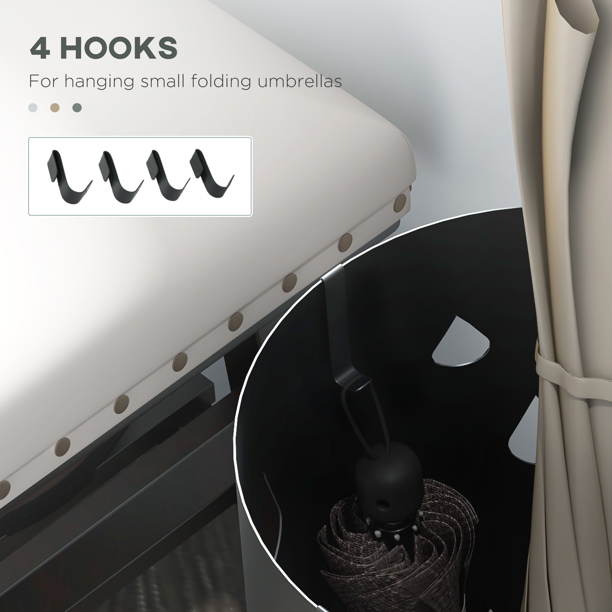 HOMCOM Freestanding Umbrella Stand for Hallway, Round Umbrella Basket with 4 Hooks and Drip Tray for Entryway, Dark Grey - North Peak Garden Furniture