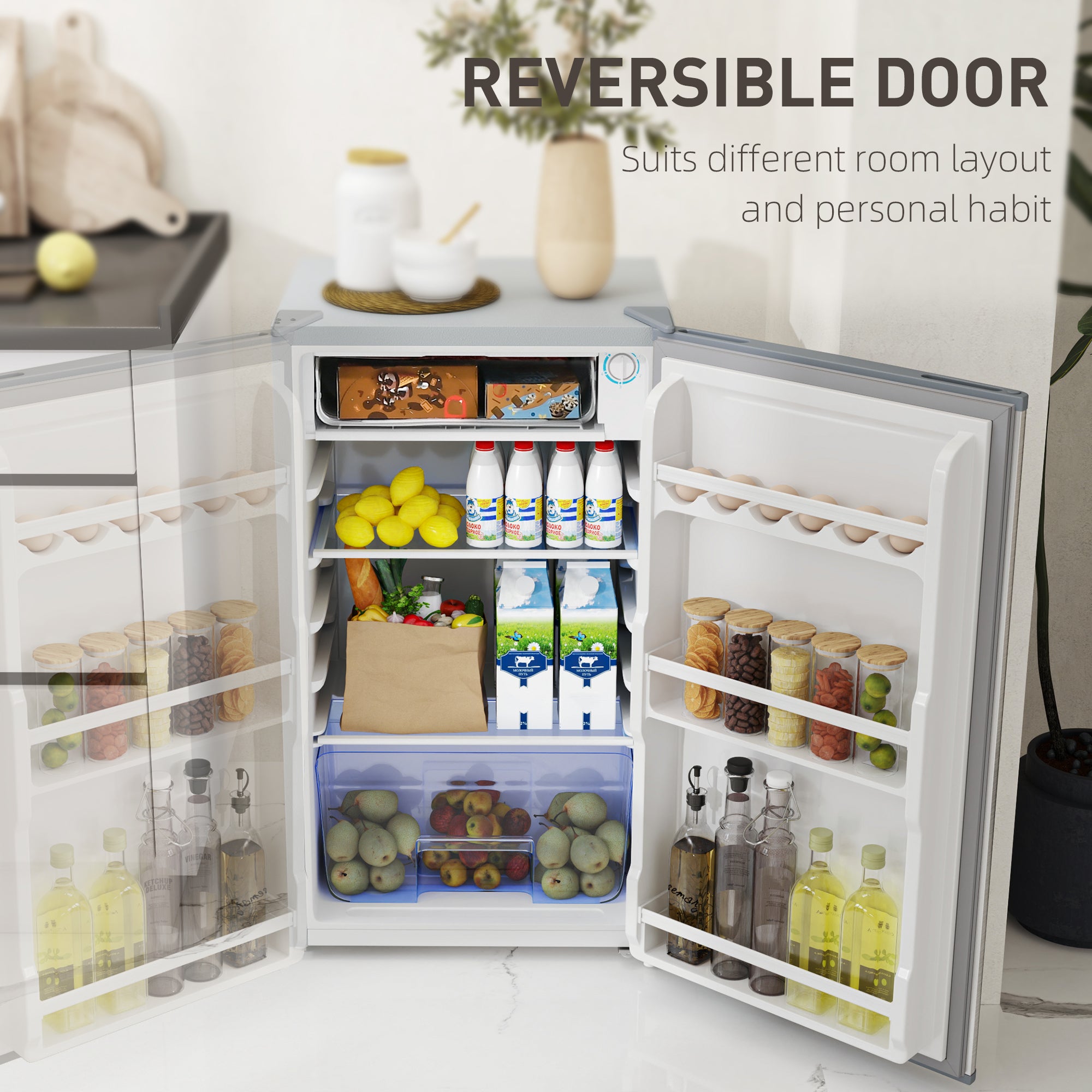 HOMCOM 91L Freestanding Under-Counter Fridge with Lock - Silver Tone - North Peak Garden Furniture