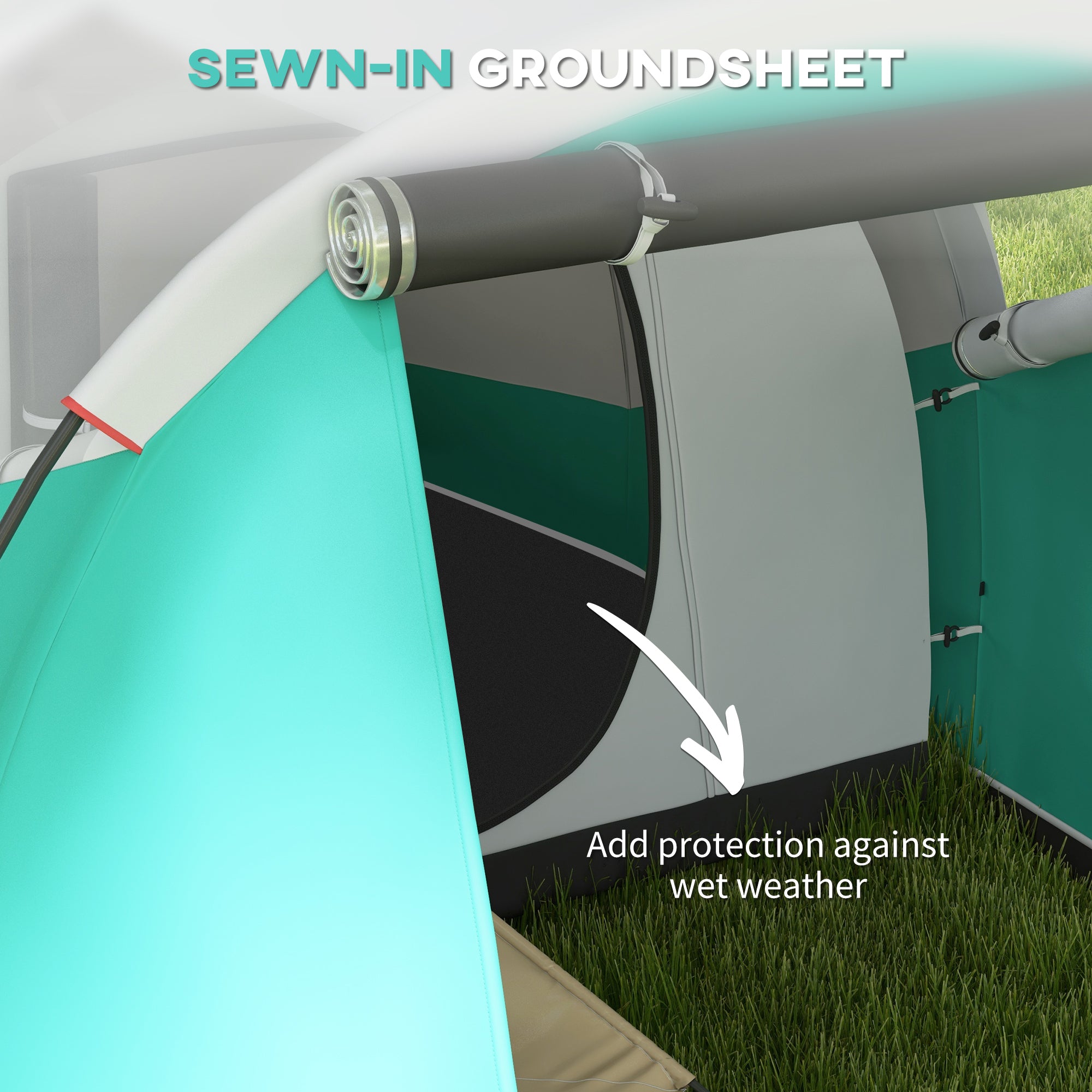 Outsunny Three-Man, 3000mm Water-Resistant Two-Room Tunnel Tent - Green - North Peak Garden Furniture