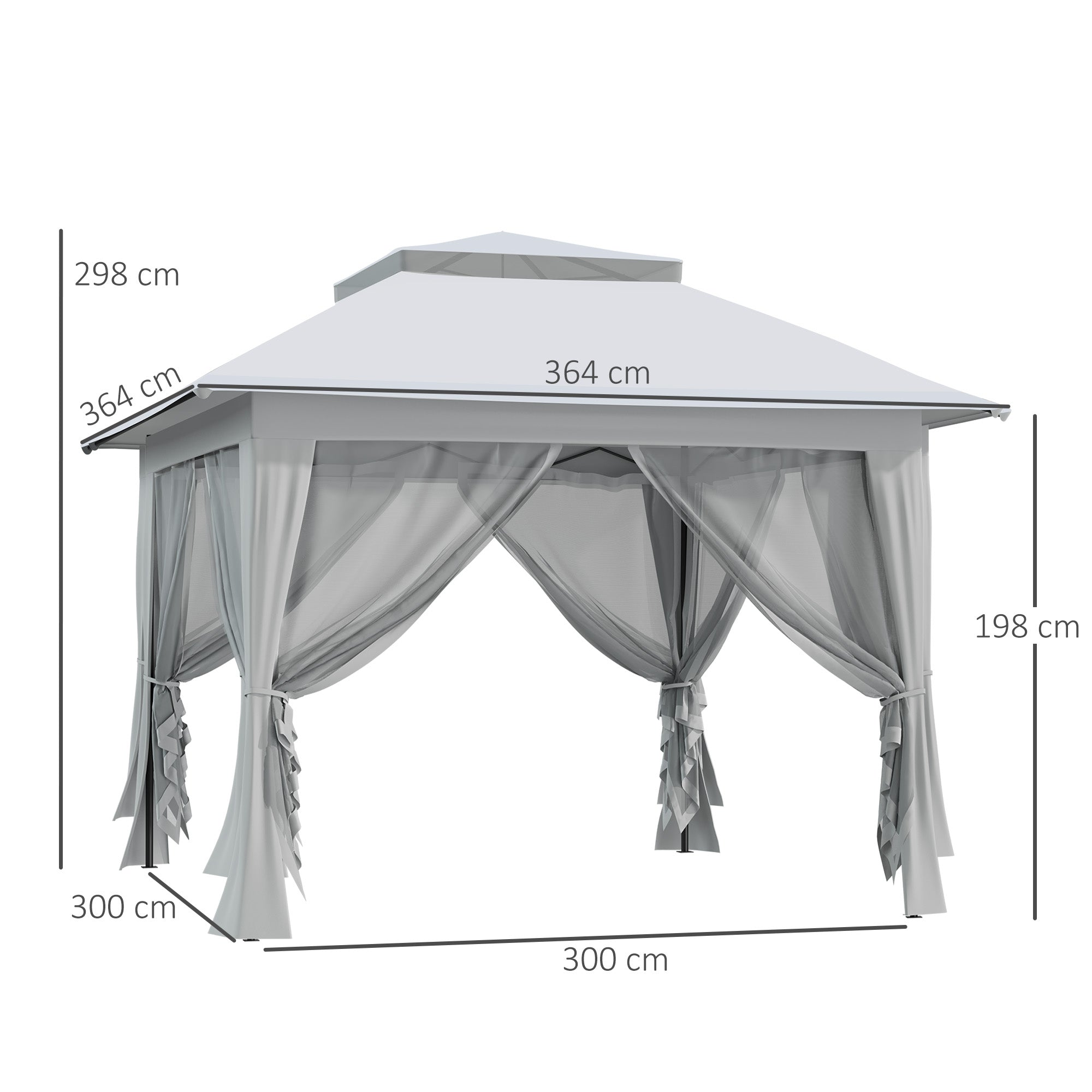 Outsunny 3.6 x 3.6 m Pop up Gazebo with Netting and Carry Bag, Height Adjustable Party Tent Instant Canopy Sun Shade Shelter, Grey - North Peak Garden Furniture