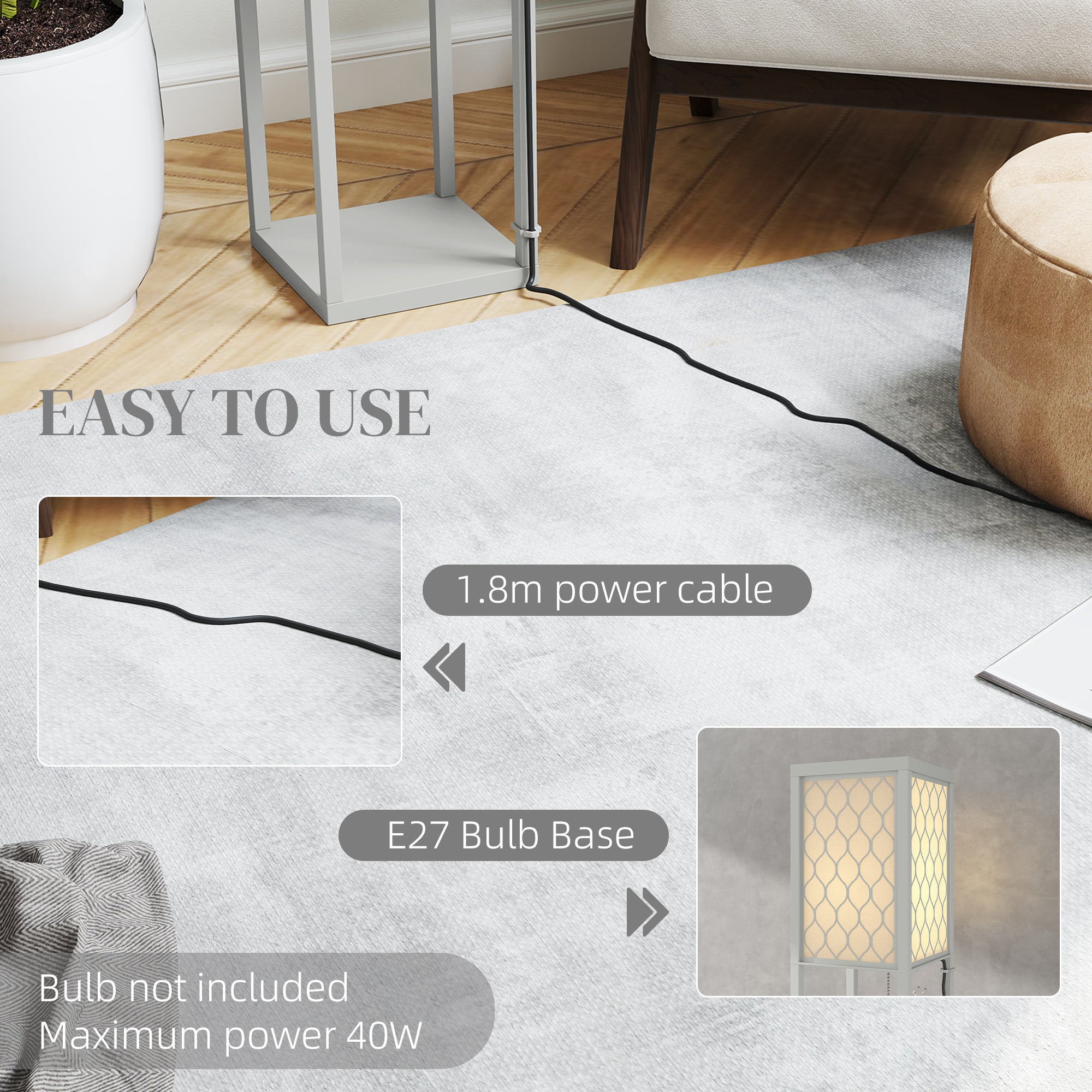 HOMCOM Three-Shelf Standing Lamp - Grey/White - North Peak Garden Furniture