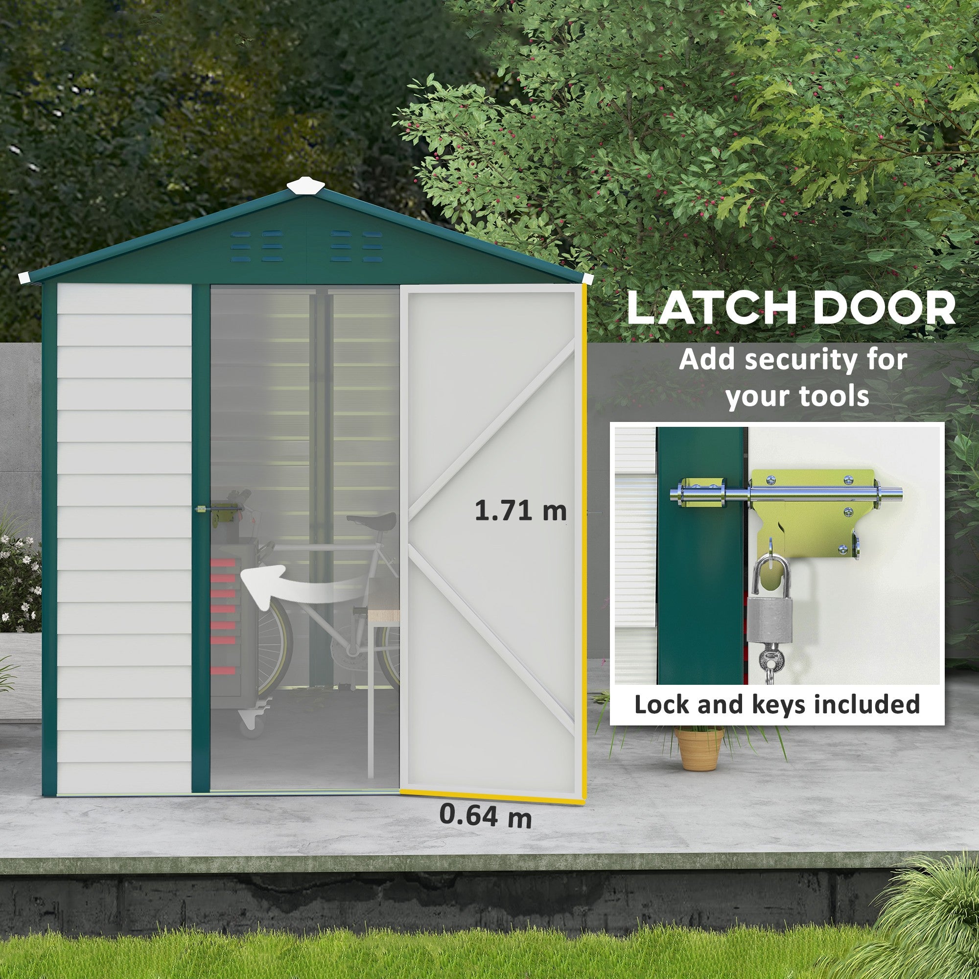 Outsunny 9x 6FT Metal Outdoor Garden Shed, Galvanised Tool Storage Shed w/ Sloped Roof, Lockable Door for Patio Lawn, Green - North Peak Garden Furniture