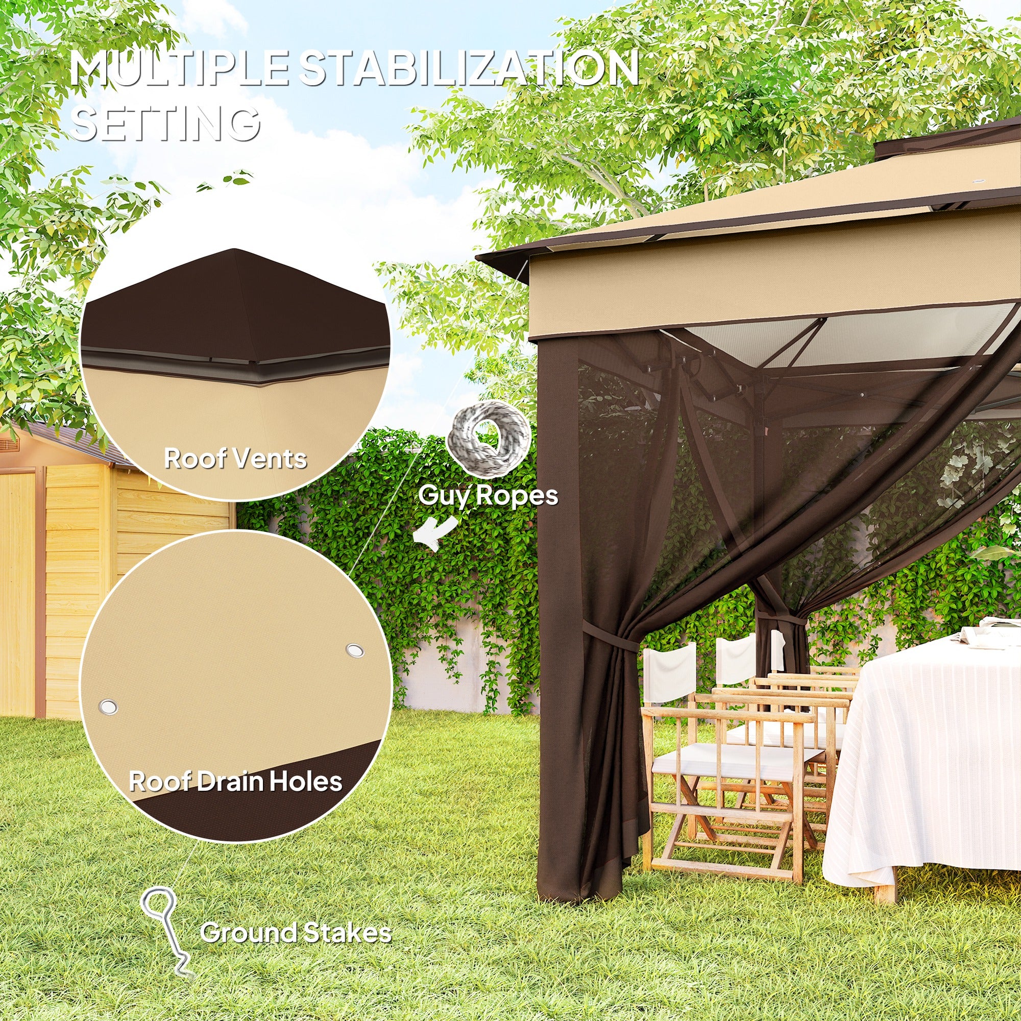 Outsunny 3 x 3(m) Pop Up Gazebo, Height Adjustable Instant Event Shelter with Netting and Carrying Bag, Beige - North Peak Garden Furniture